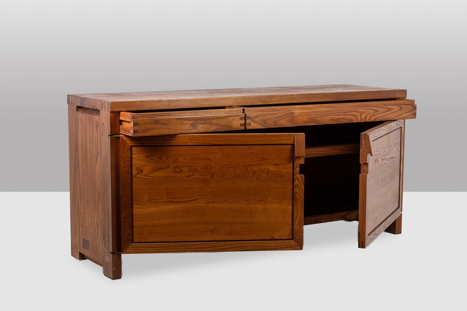 Pierre Chapo. Buffet model “R08” in blond elm, with 2 doors. Circa 1964 For Sale 7