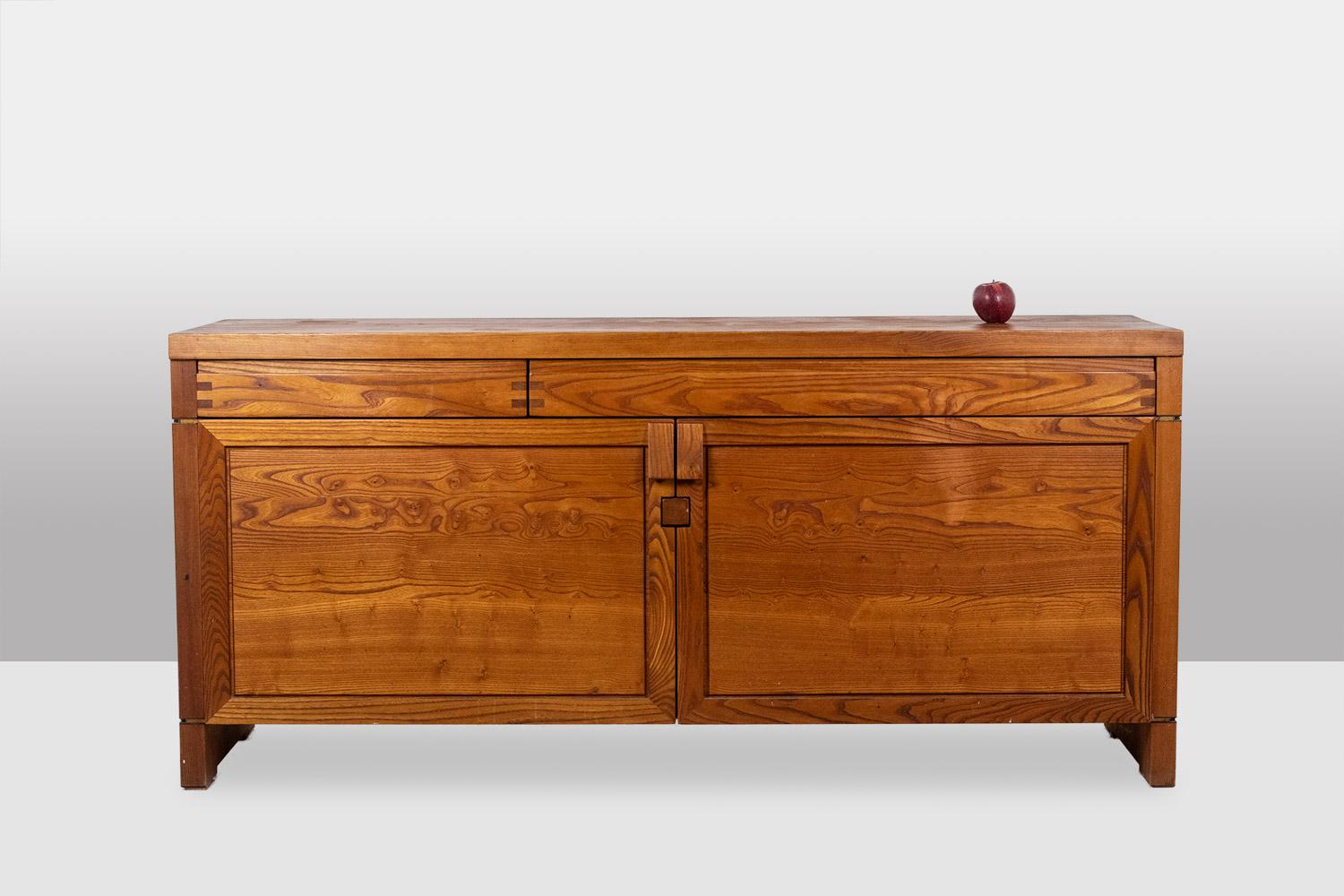 20th Century Pierre Chapo. Buffet model “R08” in blond elm, with 2 doors. Circa 1964 For Sale