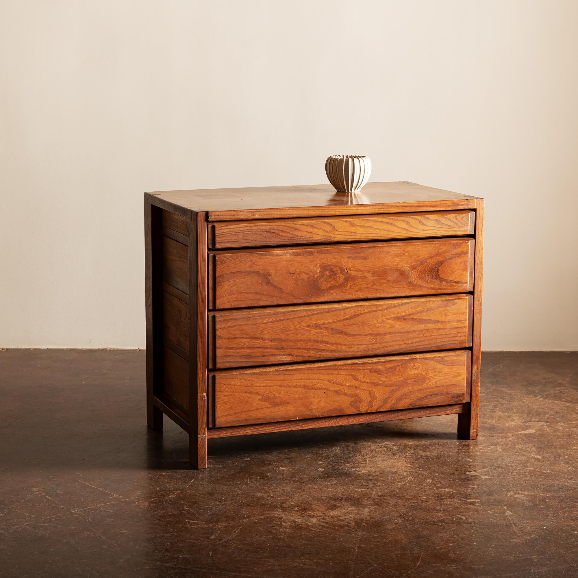 Handsome bureau by Pierre Chapo with his signature dovetail joinery and elegant details in solid elm.