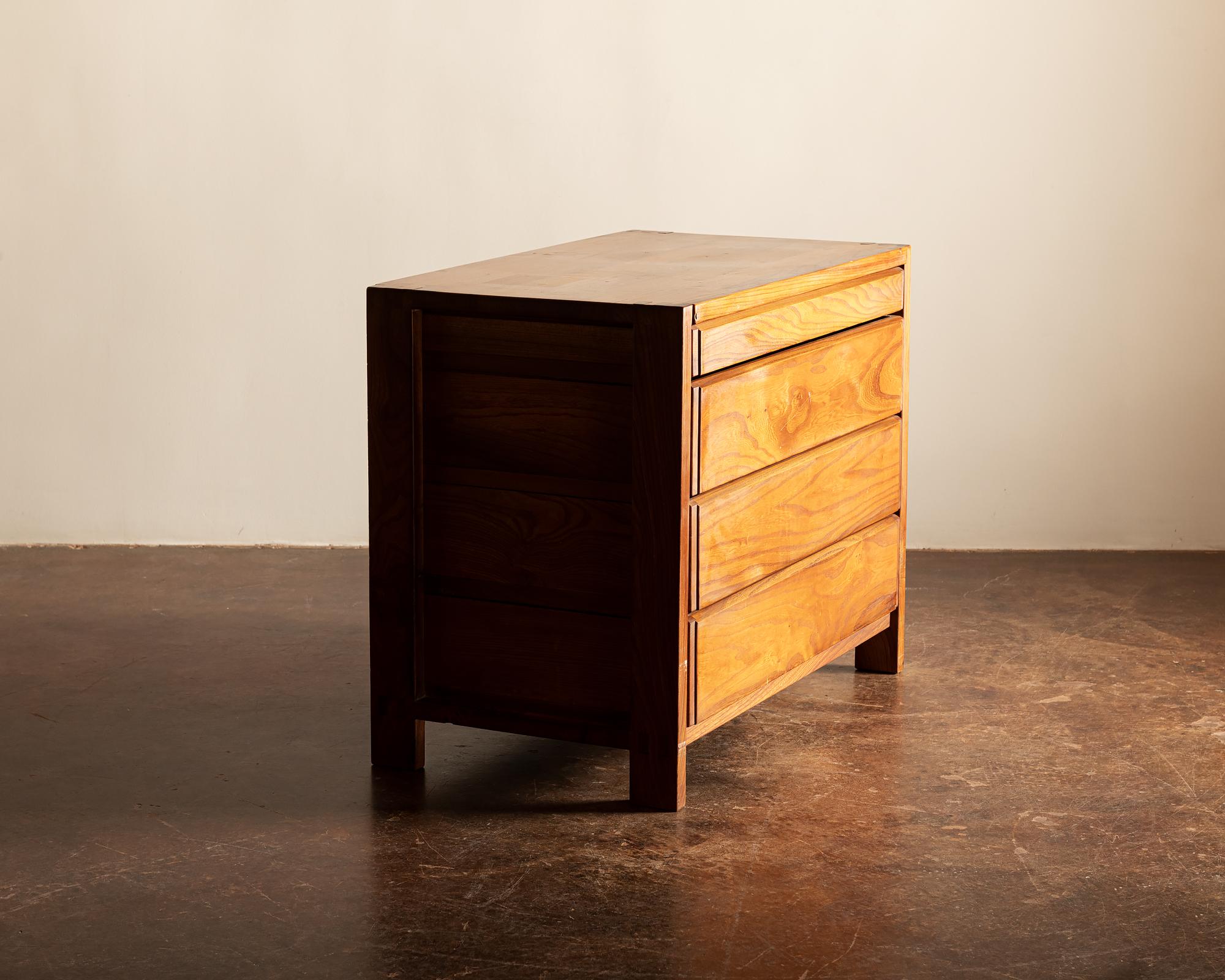 Mid-Century Modern Pierre Chapo Bureau with Four Drawers in Solid Elm, France, 1970