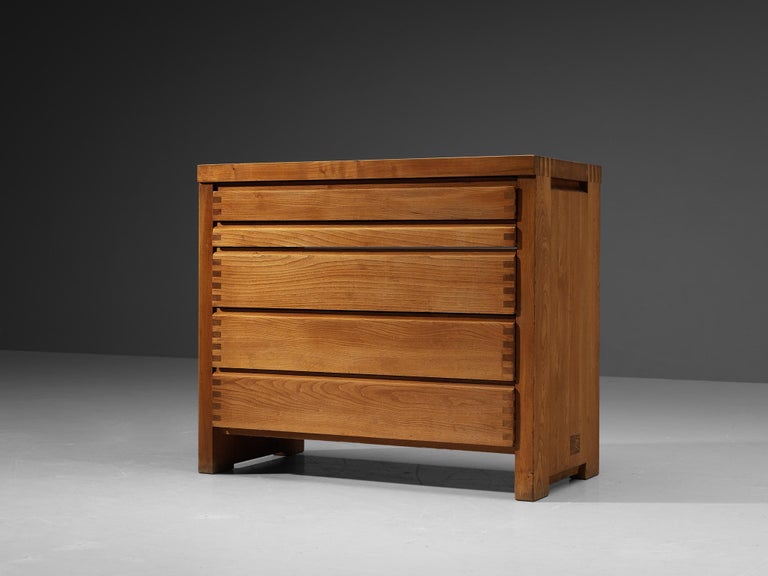 Mid-20th Century Pierre Chapo Chest of Drawers in Solid Elm For Sale