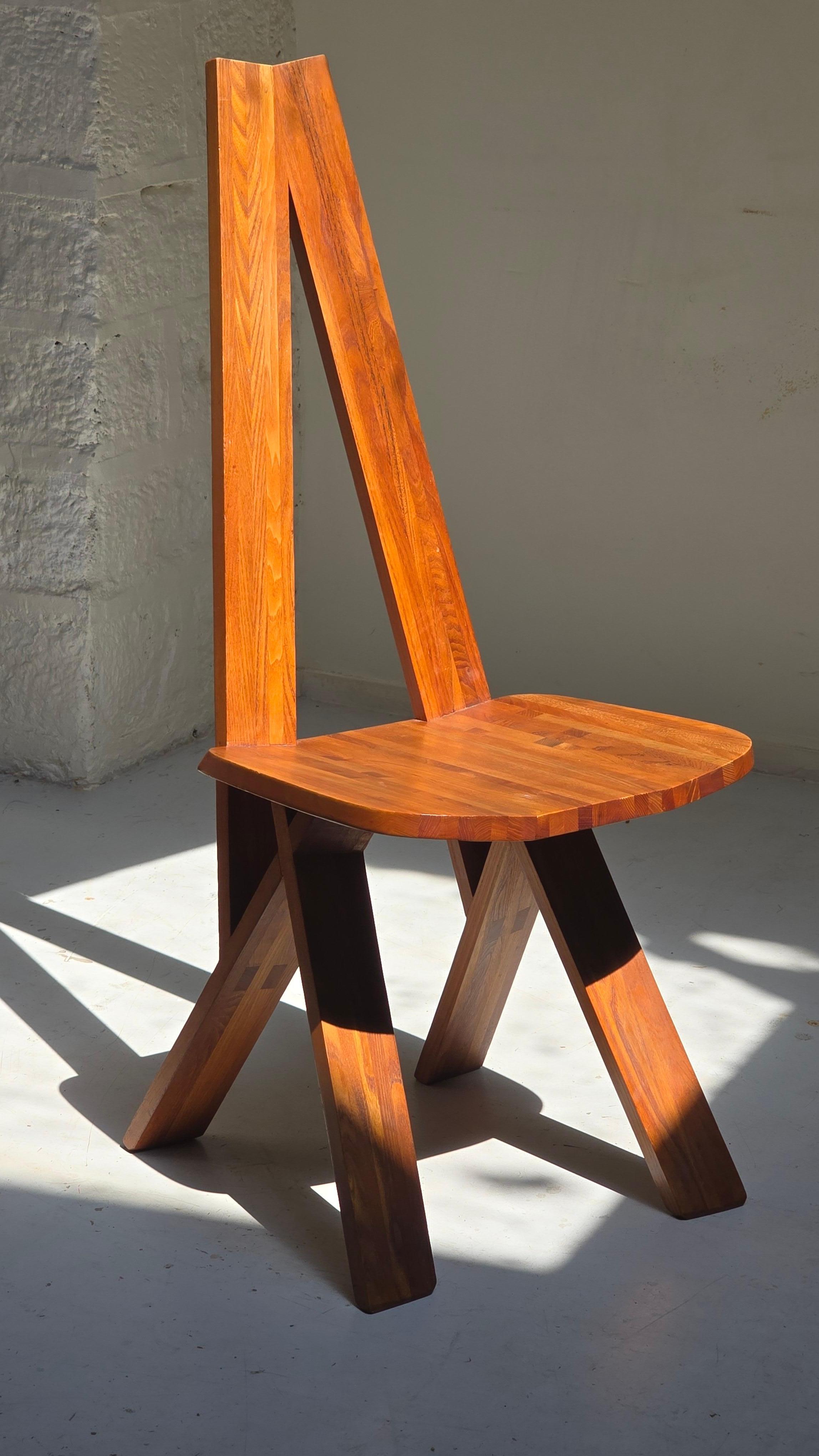 Mid-Century moderno Pierre Chapo CHLACC S45 Sedie con schienale alto in olmo massiccio, Francia, anni '70 in vendita