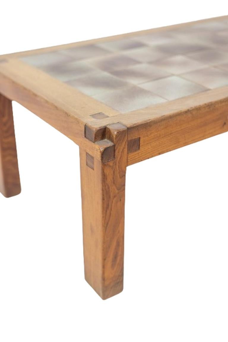 Elm Pierre Chapo  Coffee table in blond elm and ceramic. Circa 1960 For Sale