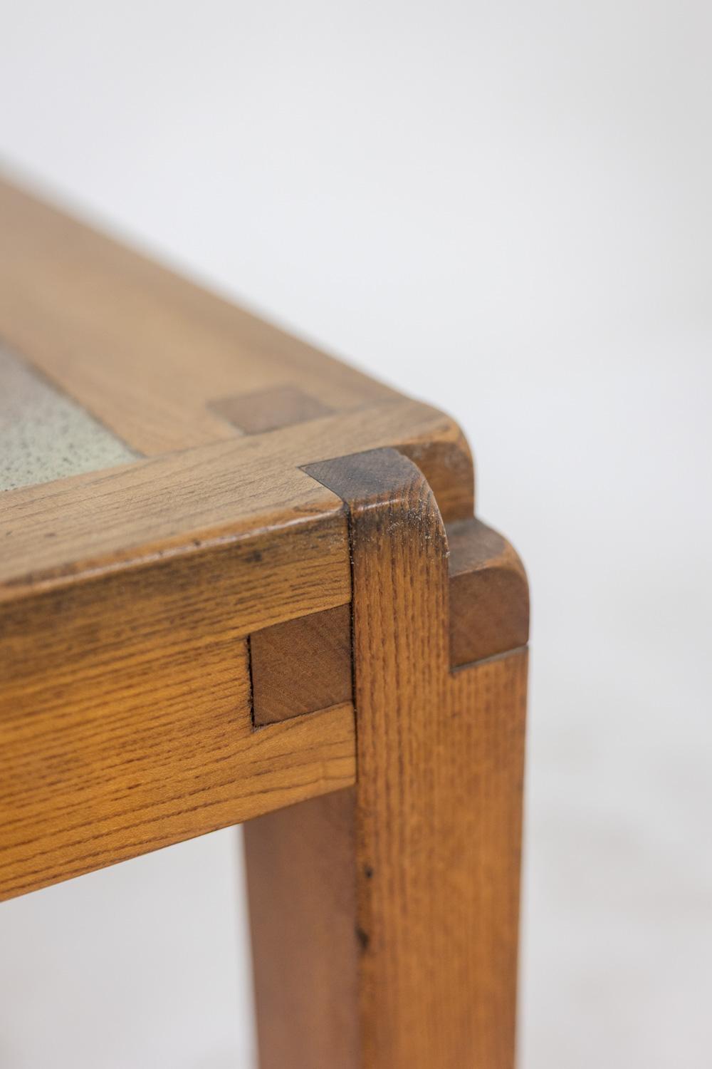 Pierre Chapo  Coffee table in blond elm and ceramic. Circa 1960 For Sale 2