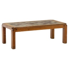Pierre Chapo  Coffee table in blond elm and ceramic. Circa 1960