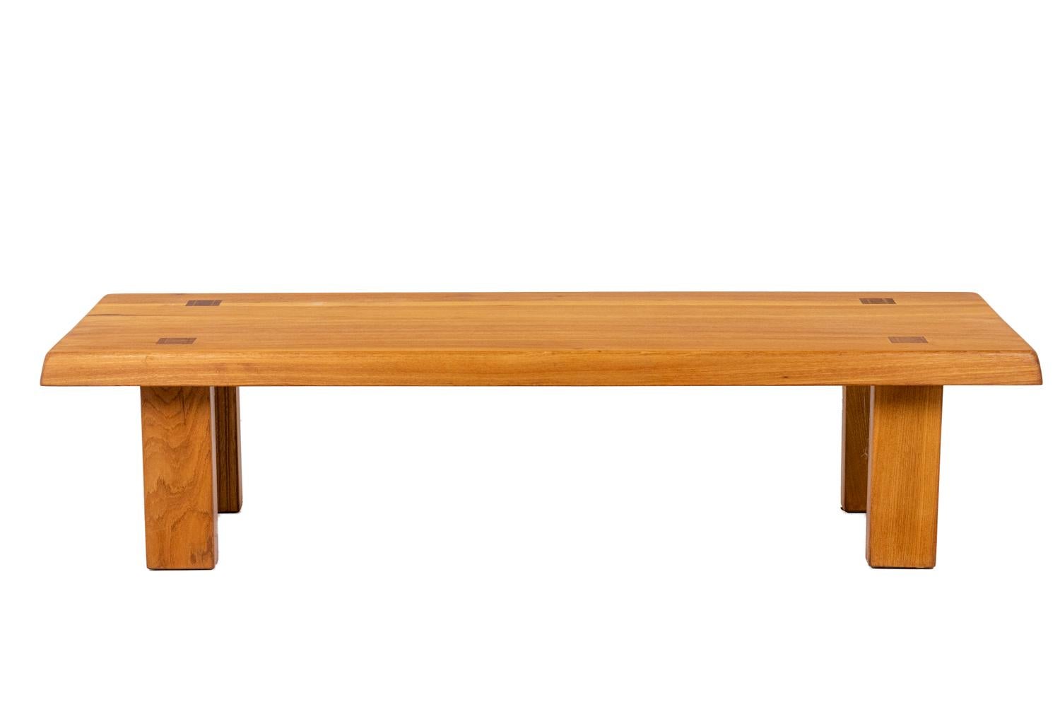 Peter Chapo, by.

Coffee table in blond natural elm, model T 08 A. Four mortises on the top.

French work realized in the 1960s.