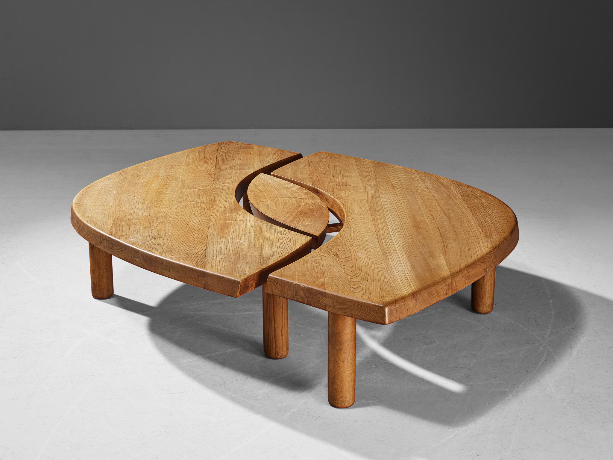 Early Pierre Chapo Coffee Table 'L'oeuil' in Solid Elm T22C  3