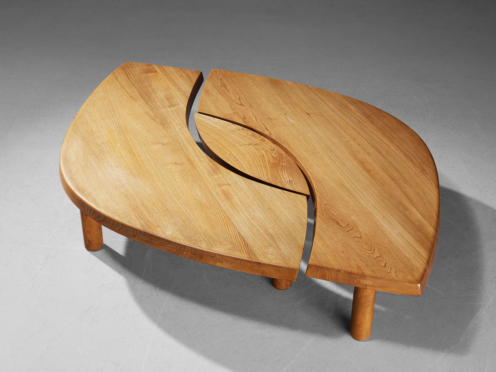 French Early Pierre Chapo Coffee Table 'L'oeuil' in Solid Elm T22C 