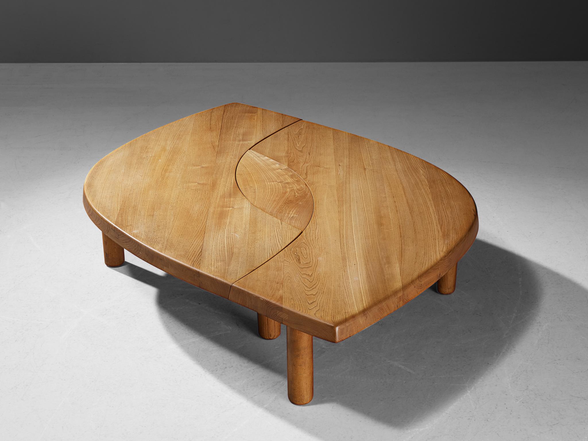 Late 20th Century Early Pierre Chapo Coffee Table 'L'oeuil' in Solid Elm T22C 