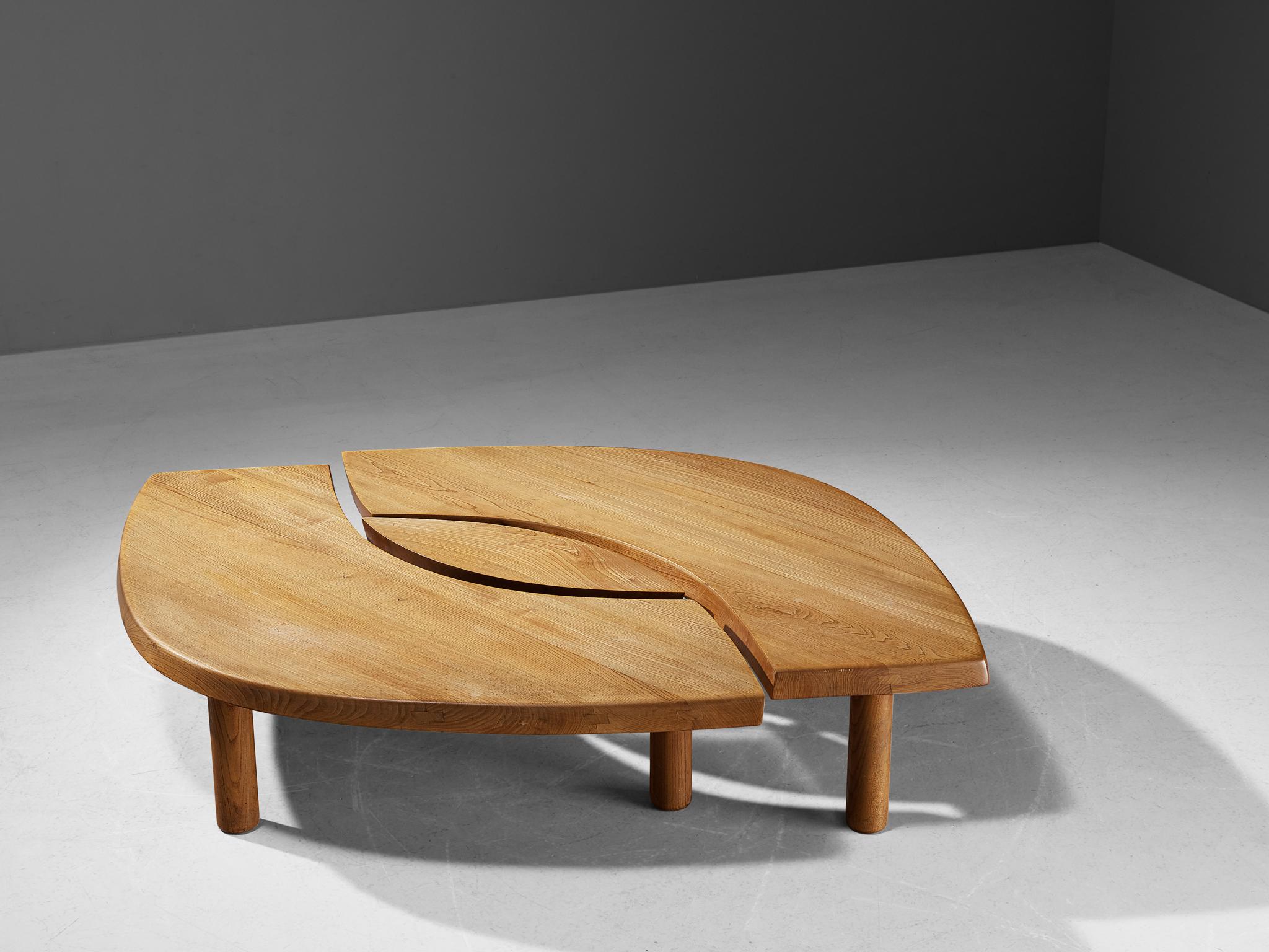 Early Pierre Chapo Coffee Table 'L'oeuil' in Solid Elm T22C  1