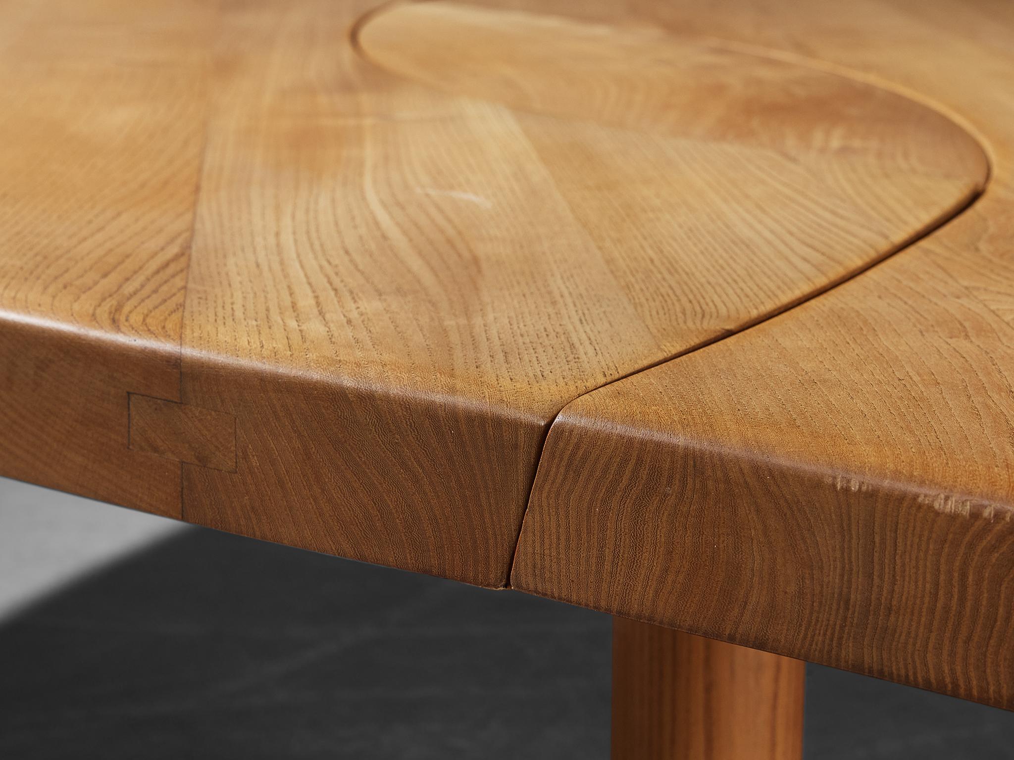 Early Pierre Chapo Coffee Table 'L'oeuil' in Solid Elm T22C  2