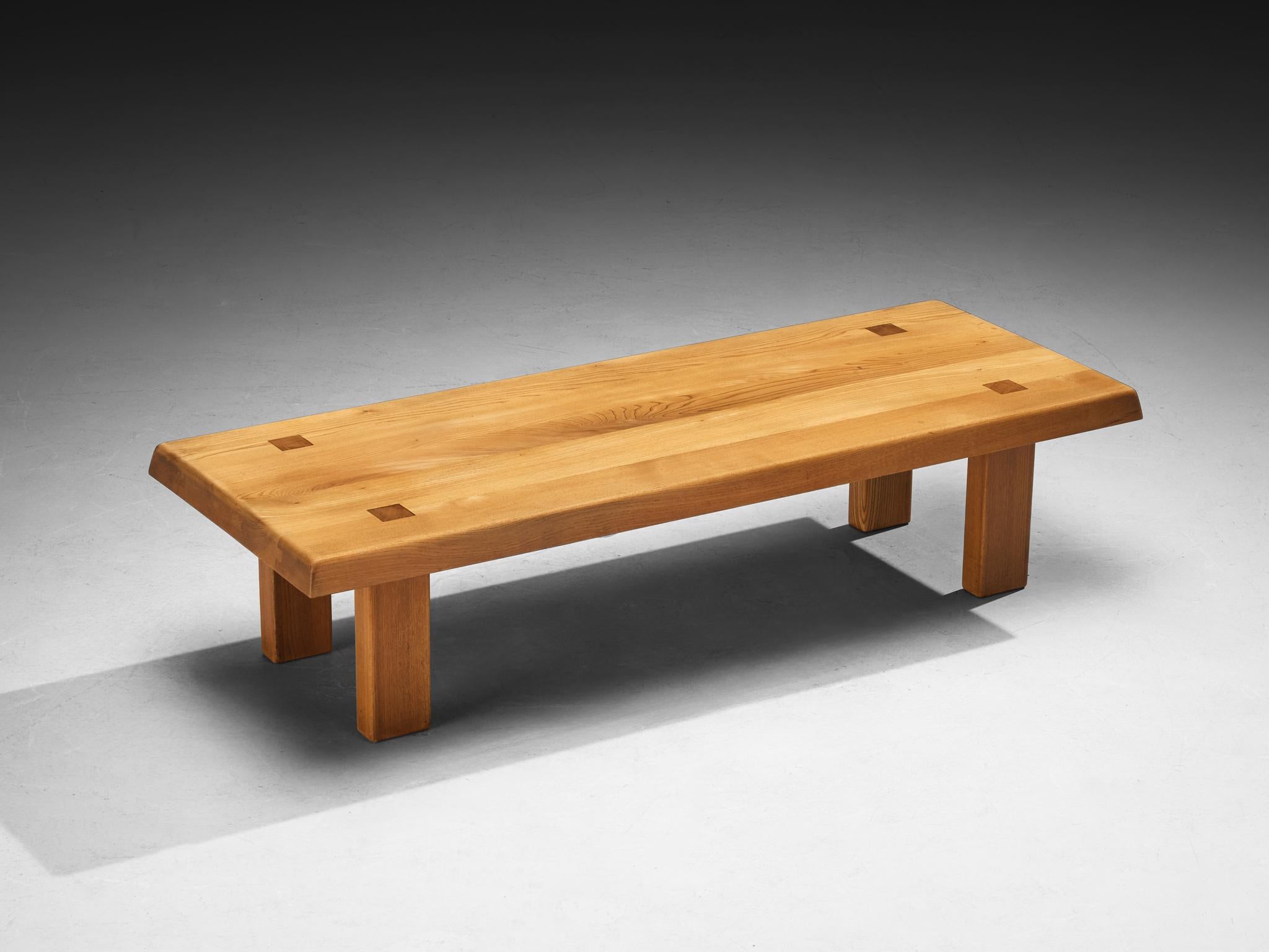 Pierre Chapo, coffee table or bench, model 'T08', solid elm, France, design circa 1965

This 'T08' coffee table is one of the early editions designed by Pierre Chapo, known for his hallmark use of solid elmwood and a commitment to pure and clean