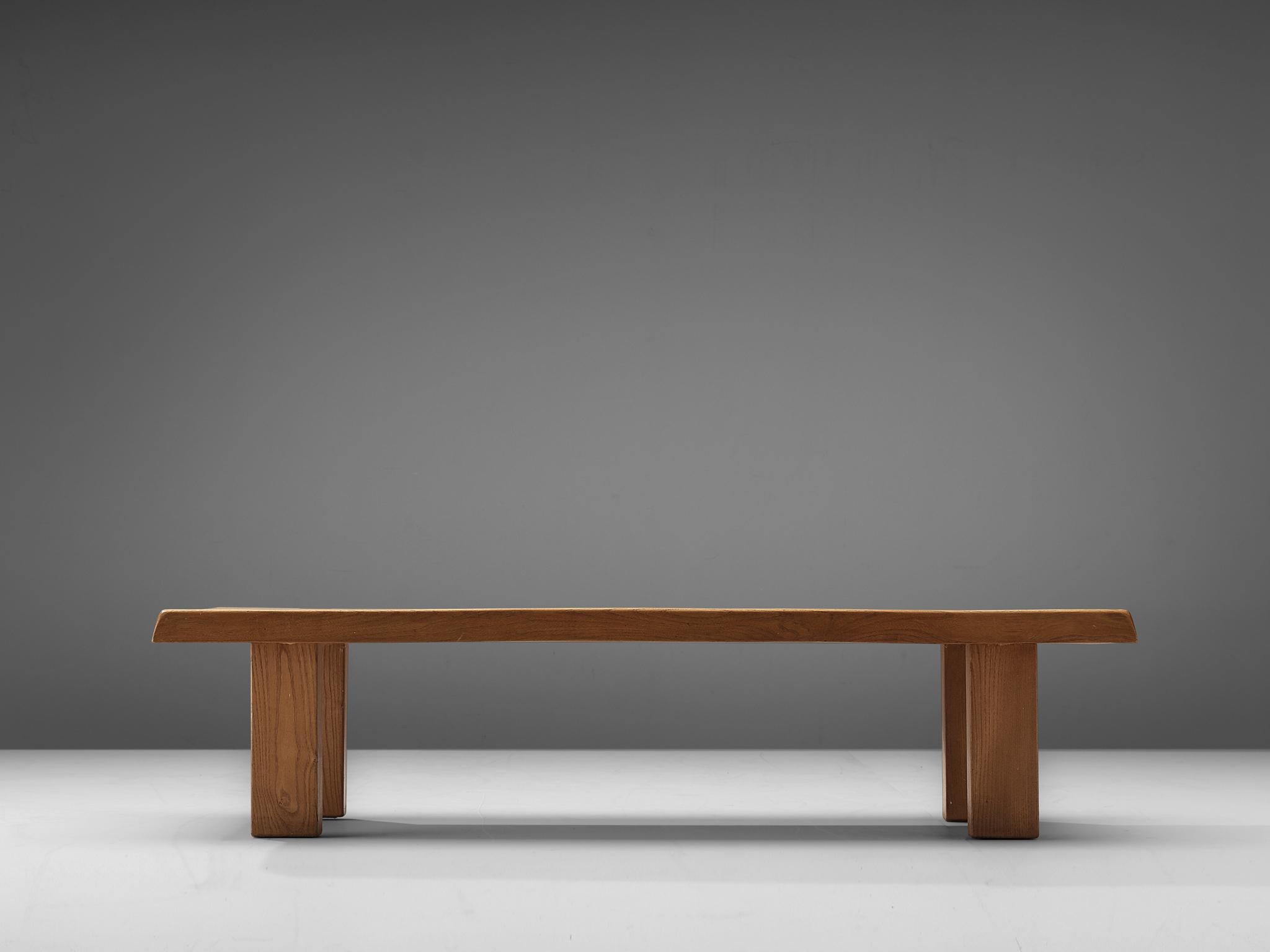 Pierre Chapo Coffee Table 'T08' in Solid Elm In Good Condition In Waalwijk, NL