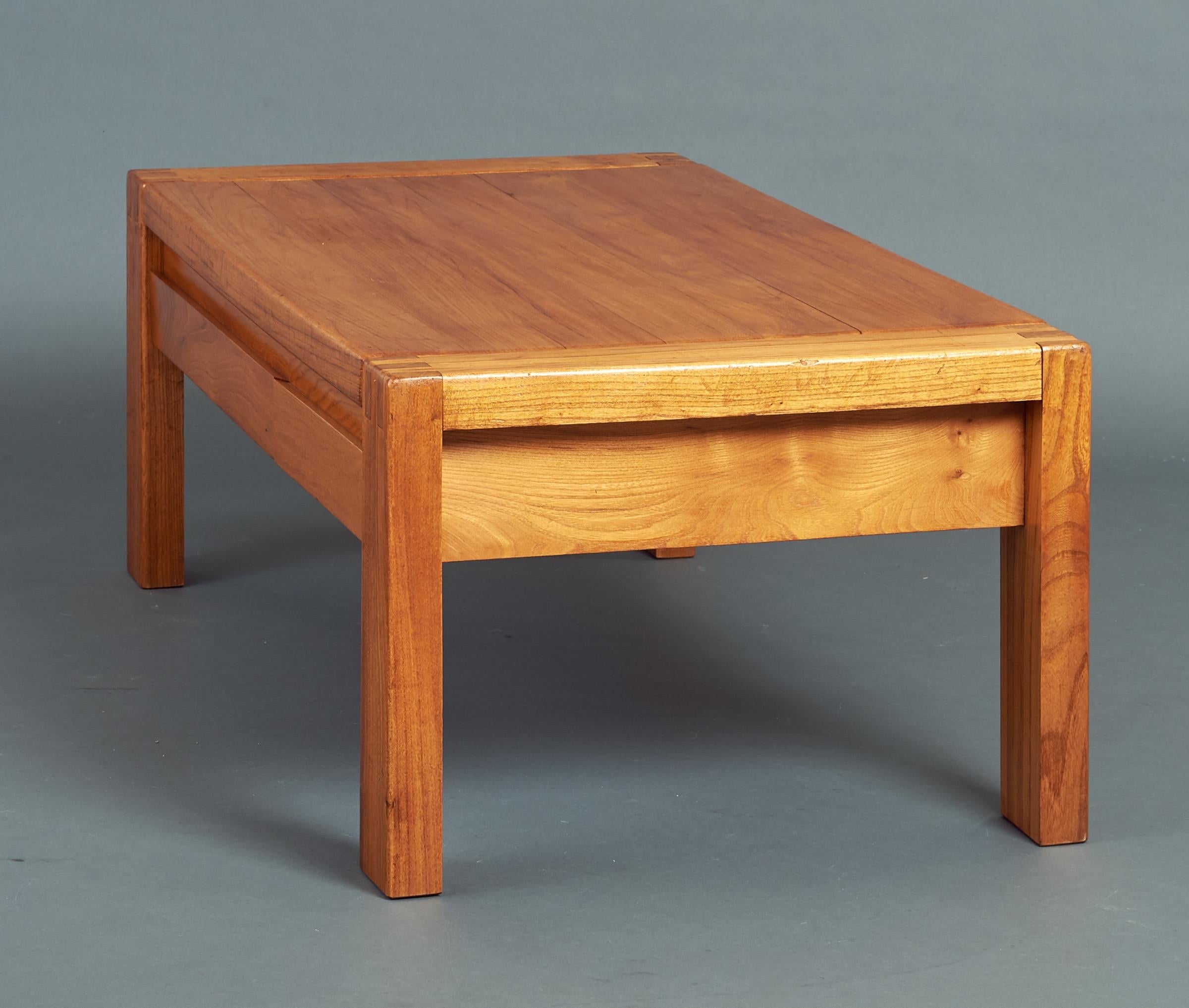 Mid-Century Modern Pierre Chapo, Large Oak Coffee Table with Decorative Joinery, France 1960's
