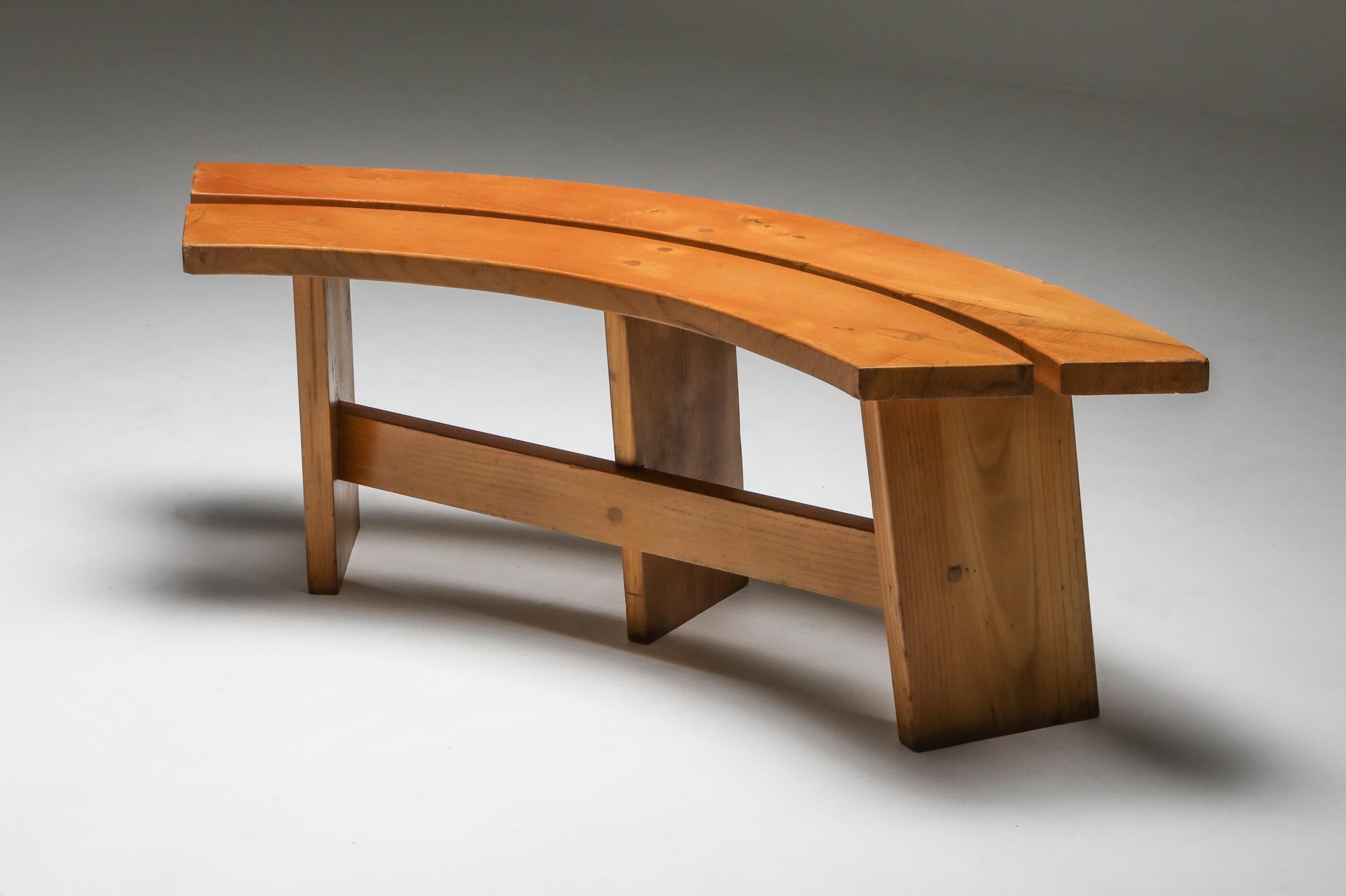 Chapo Pierre, French elm, bench, Mid-Century Modern, France, 1960s.
Made of solid elmwood.
These benches are another great example of the quality and craftsmanship of Pierre Chapo
Measures: One piece H 46 cm, D 46 cm, W 129 cm.

          