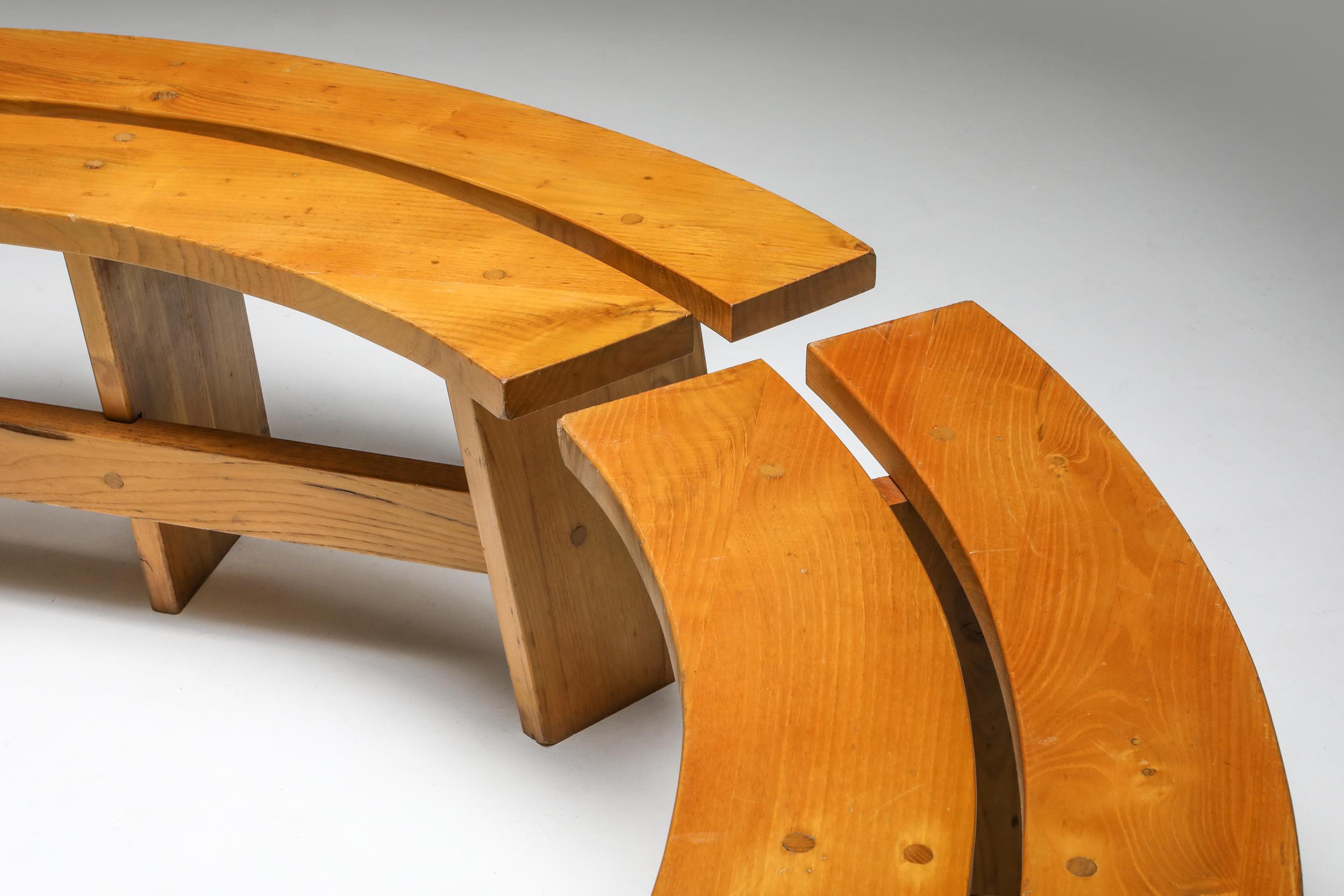 Mid-Century Modern Pierre Chapo Curved Bench in Elmwood