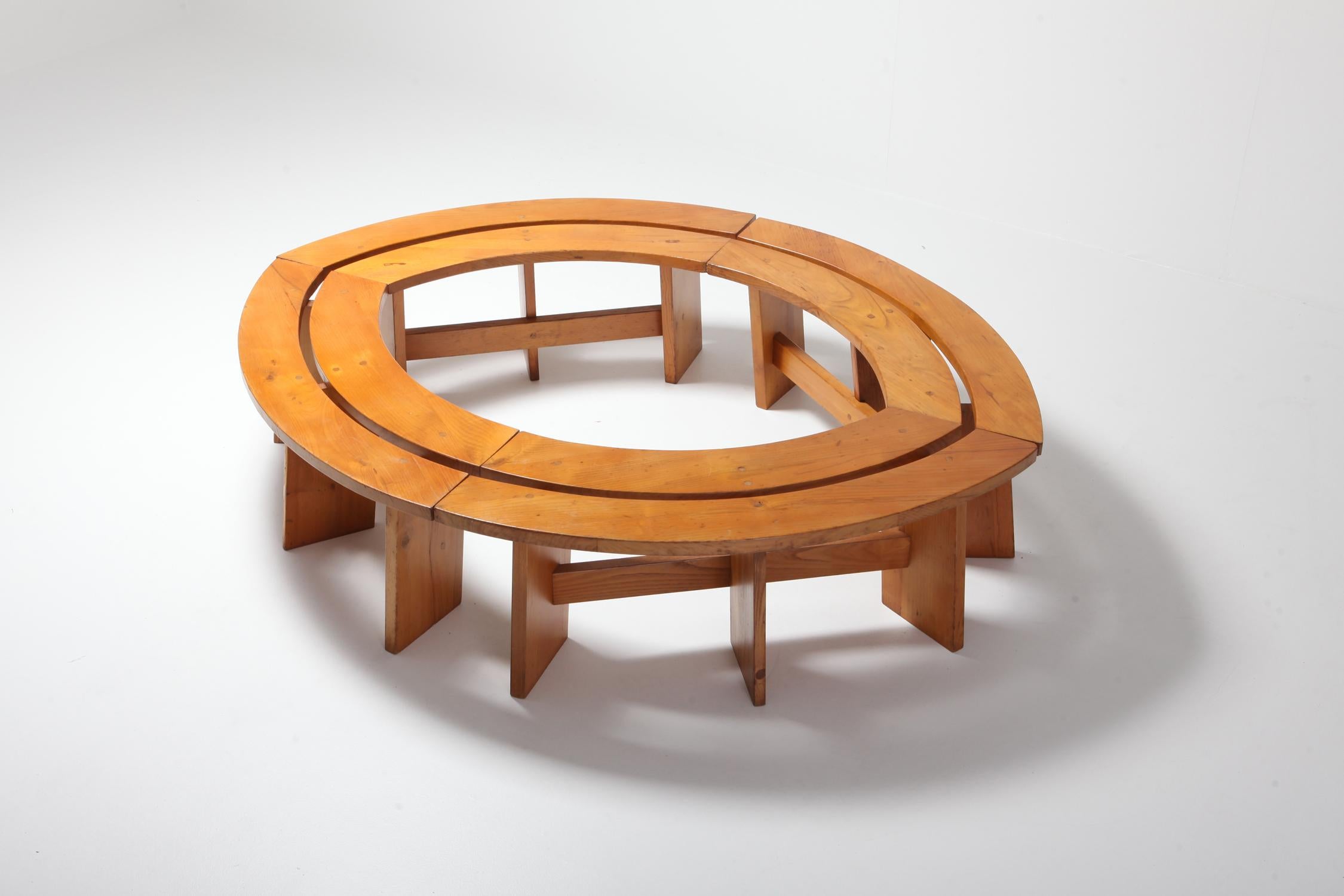 Pierre Chapo Curved Bench in French Elm In Good Condition In Antwerp, BE