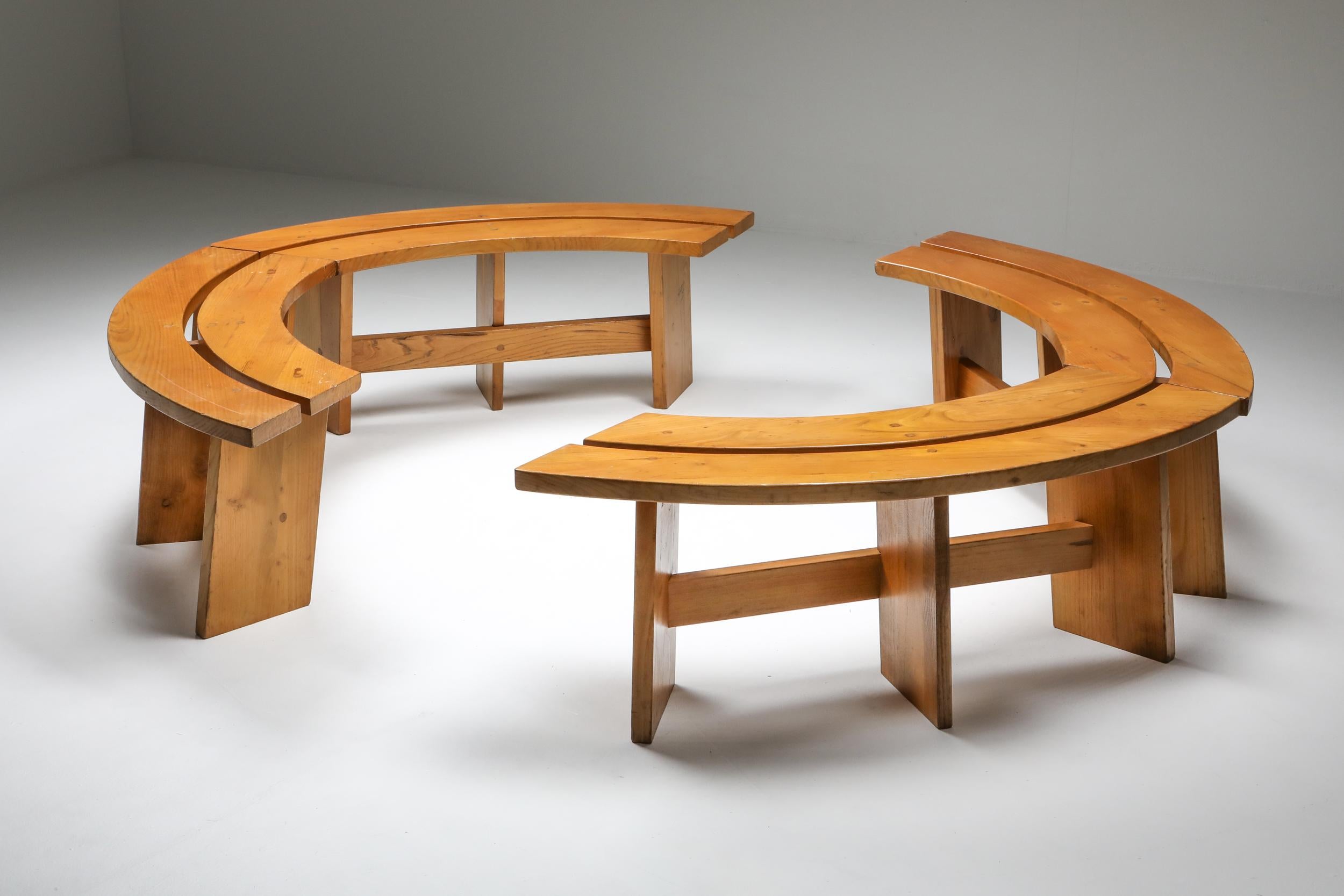 Mid-Century Modern Pierre Chapo Curved Benches in French Elm