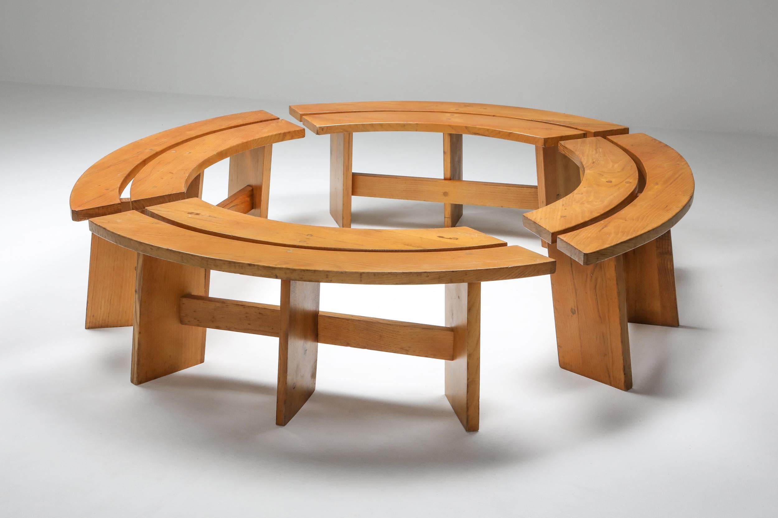 Pierre Chapo Curved Benches in French Elm In Excellent Condition In Antwerp, BE