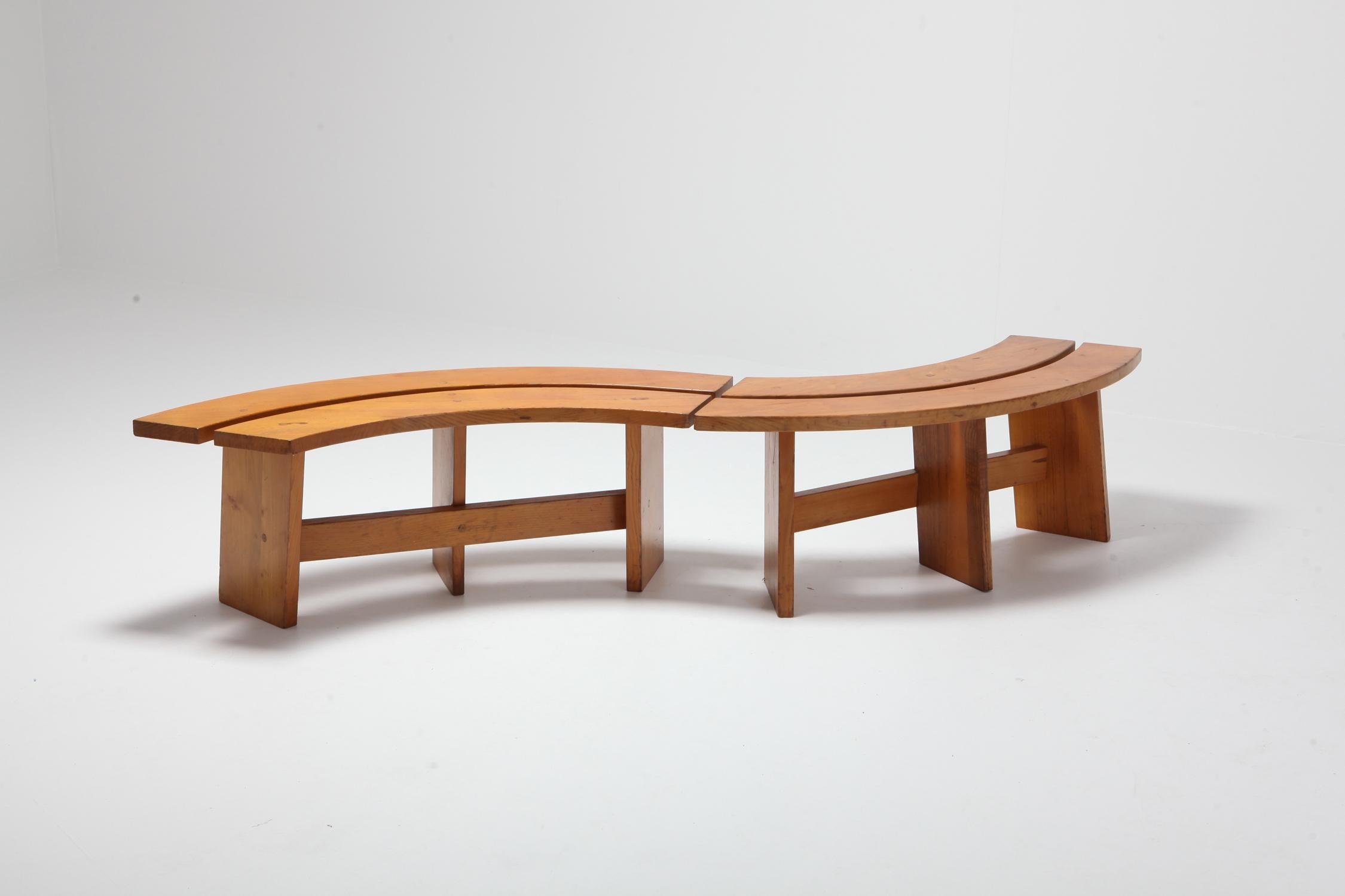 Mid-20th Century Pierre Chapo Curved Benches in French Elm