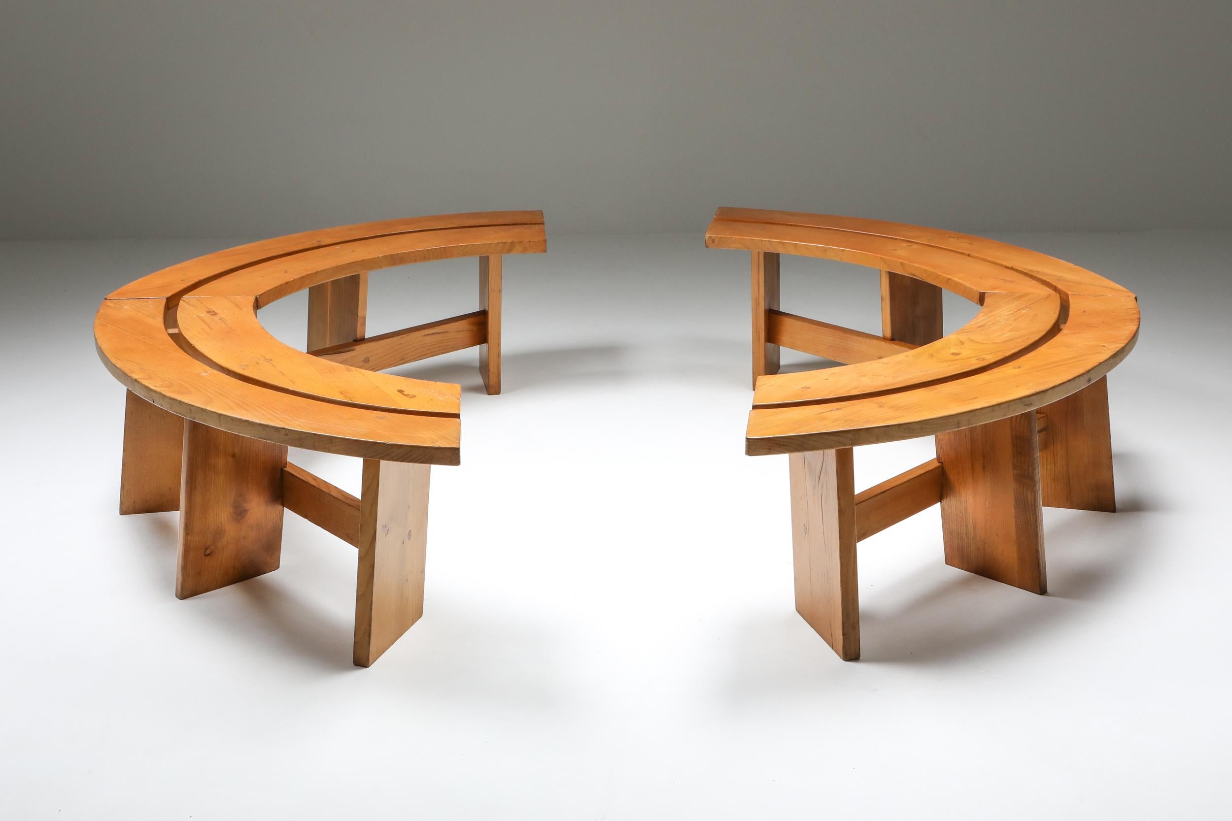Mid-20th Century Pierre Chapo Curved Benches in French Elm
