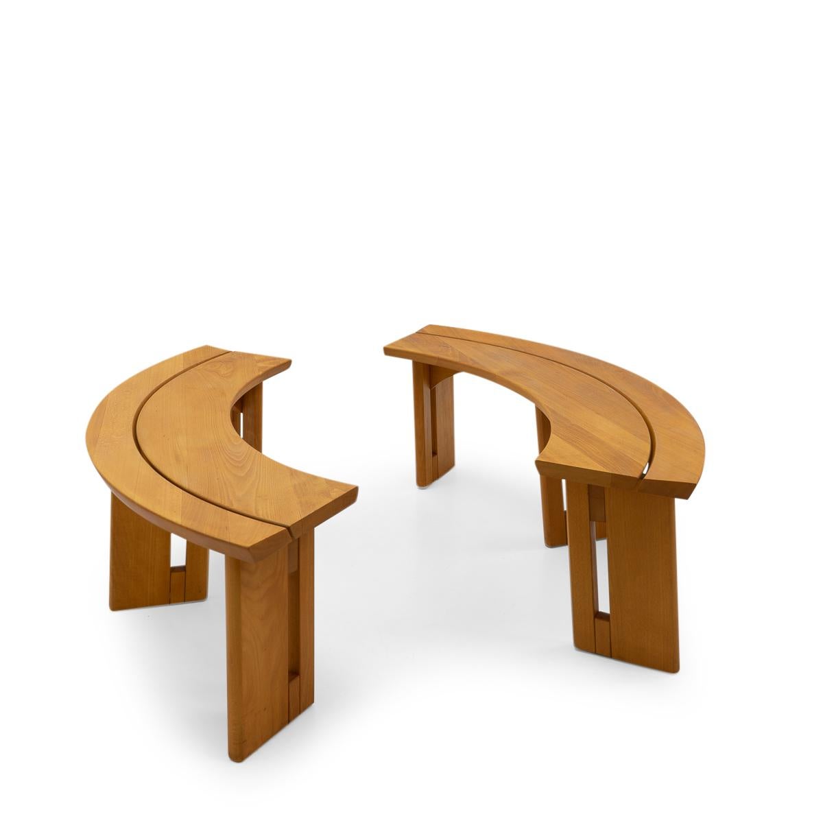 Elm Seltz France attr. to Pierre Chapo Curved Benches, Set of 2