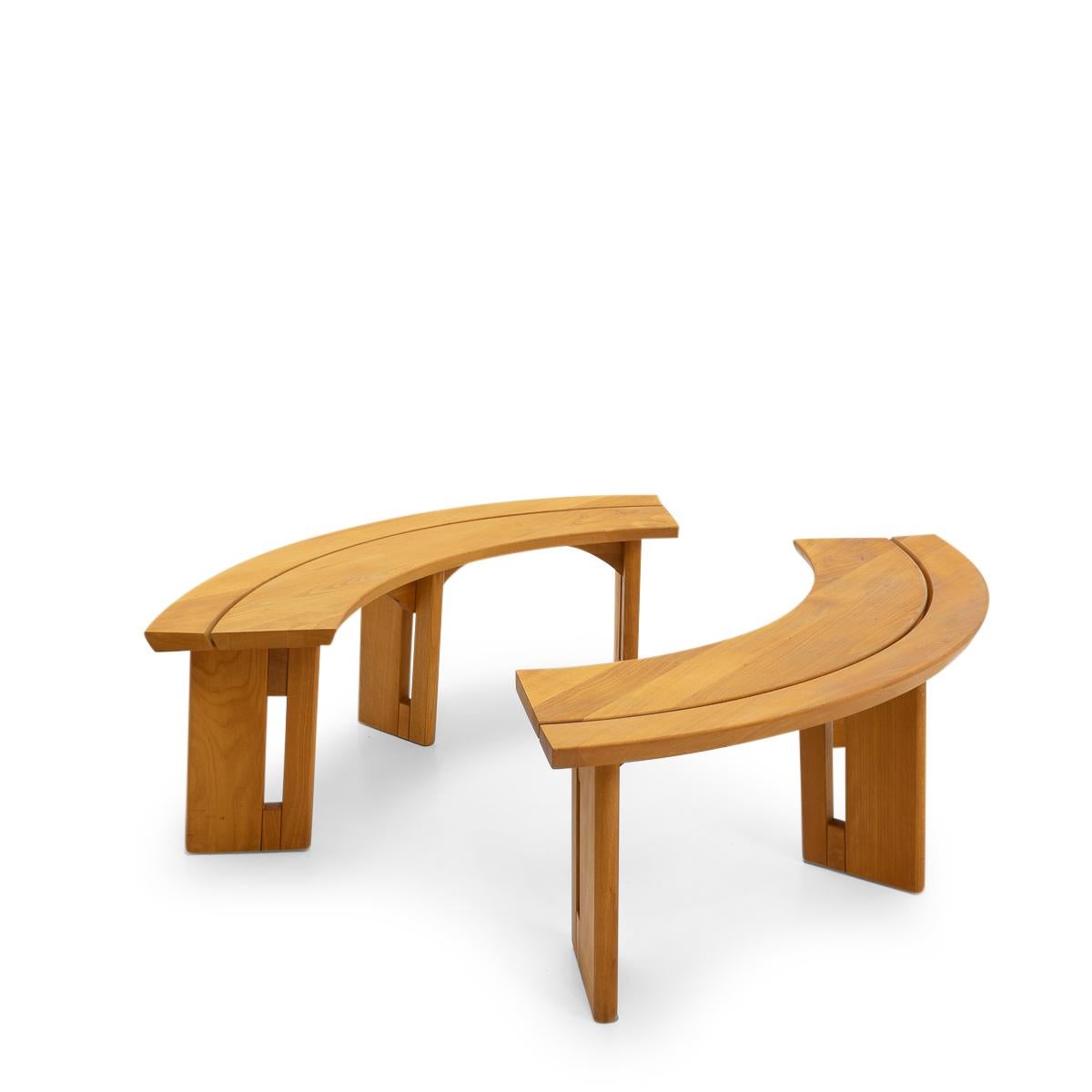 Seltz France attr. to Pierre Chapo Curved Benches, Set of 2 1