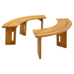 Seltz France attr. to Pierre Chapo Curved Benches, Set of 2