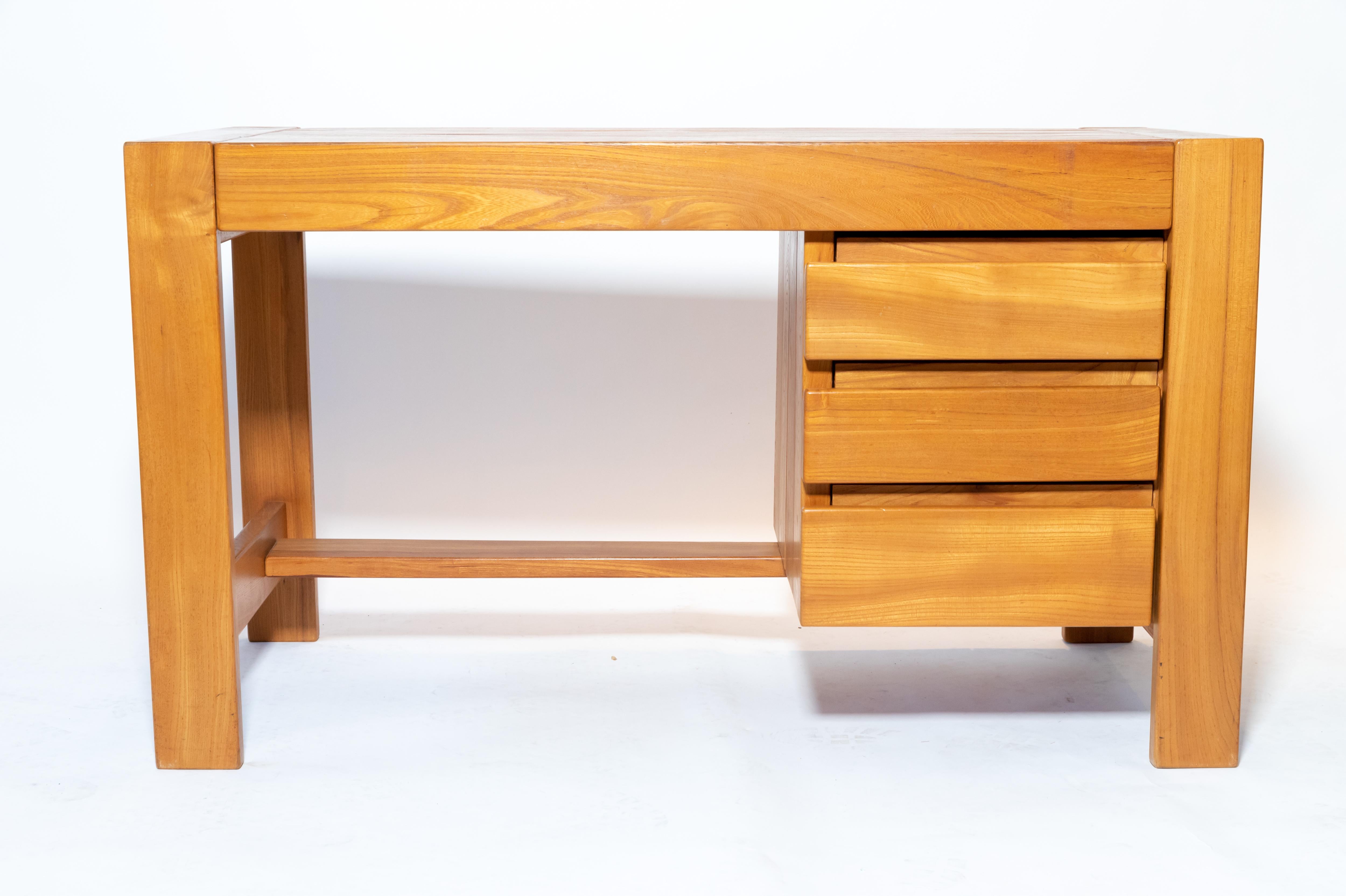 Wood desk designed by Pierre Chapo, France, circa 1970s.