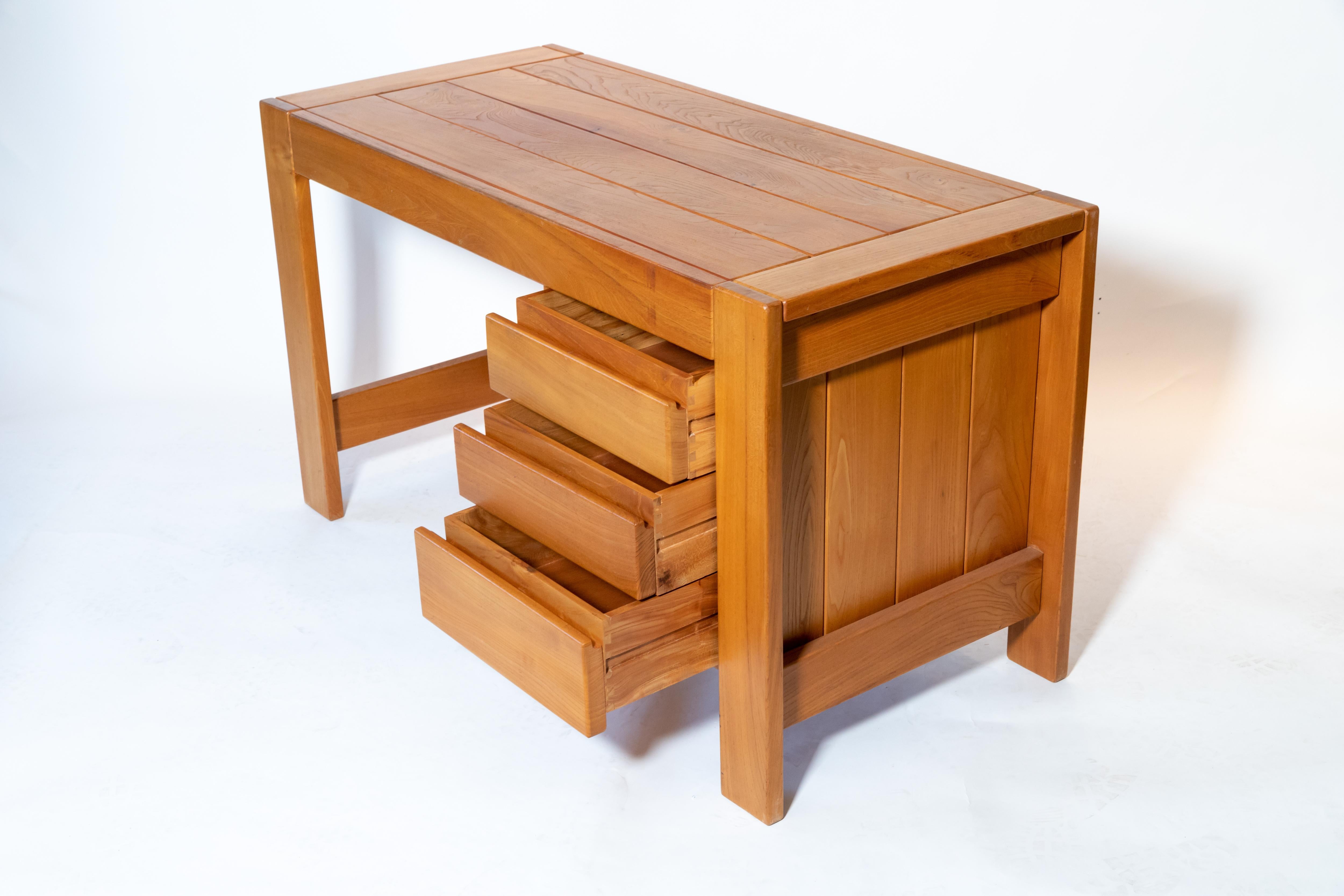 French Pierre Chapo Wood Desk, circa 1970s