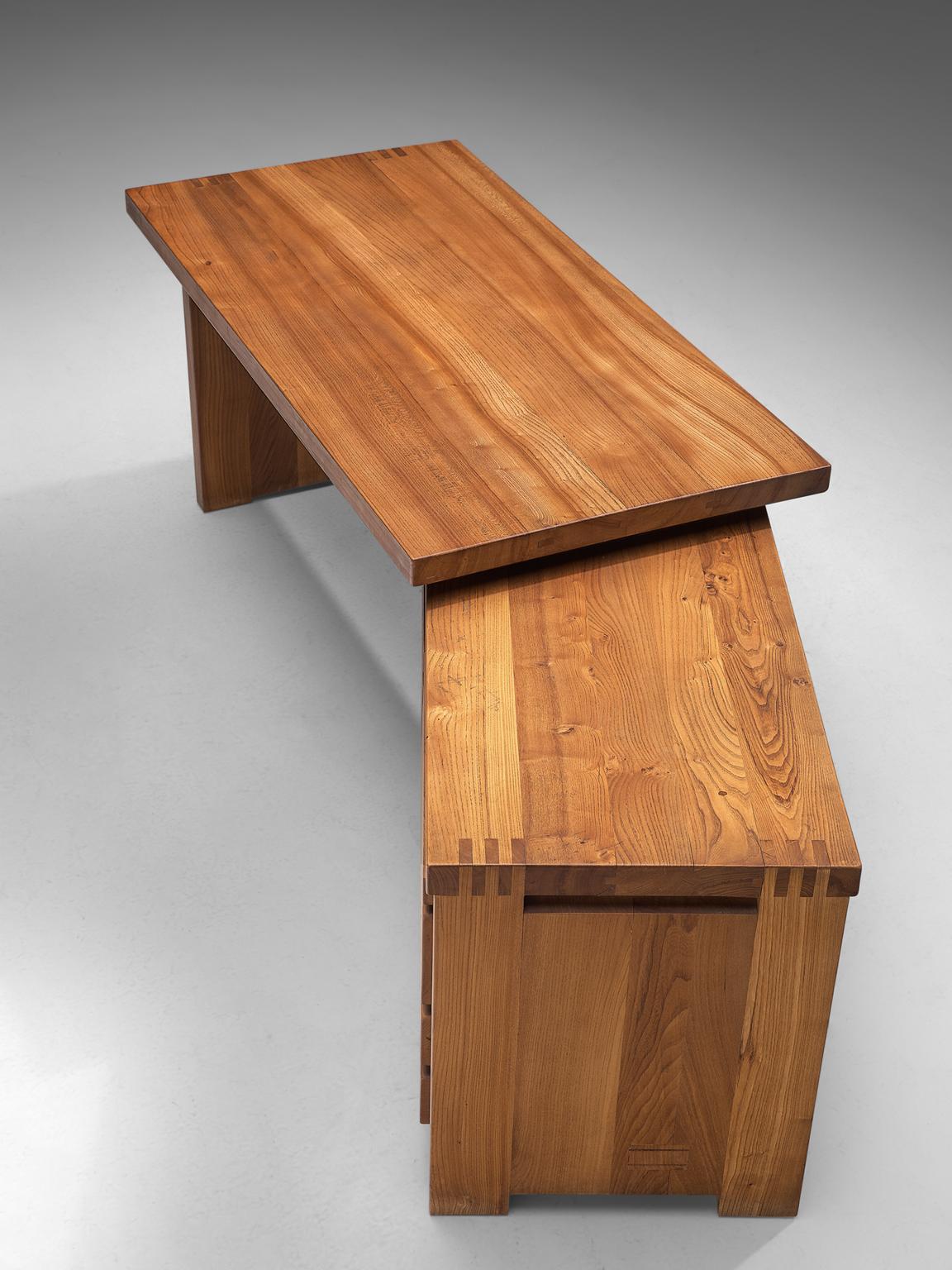 Mid-20th Century Pierre Chapo Desk in Solid Elm with Drawers