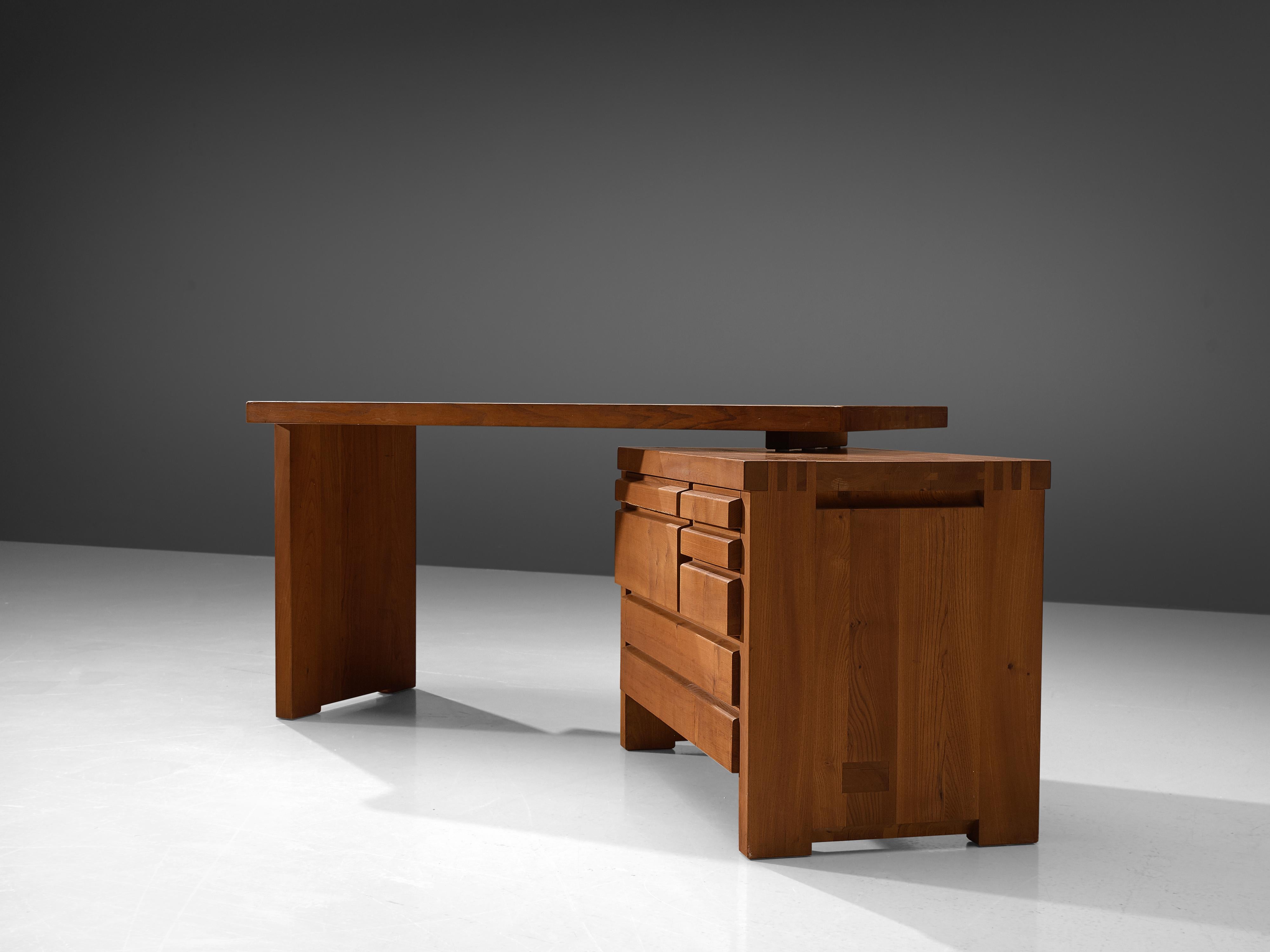 French Pierre Chapo Changeable 'B19' Desk Solid Elm 