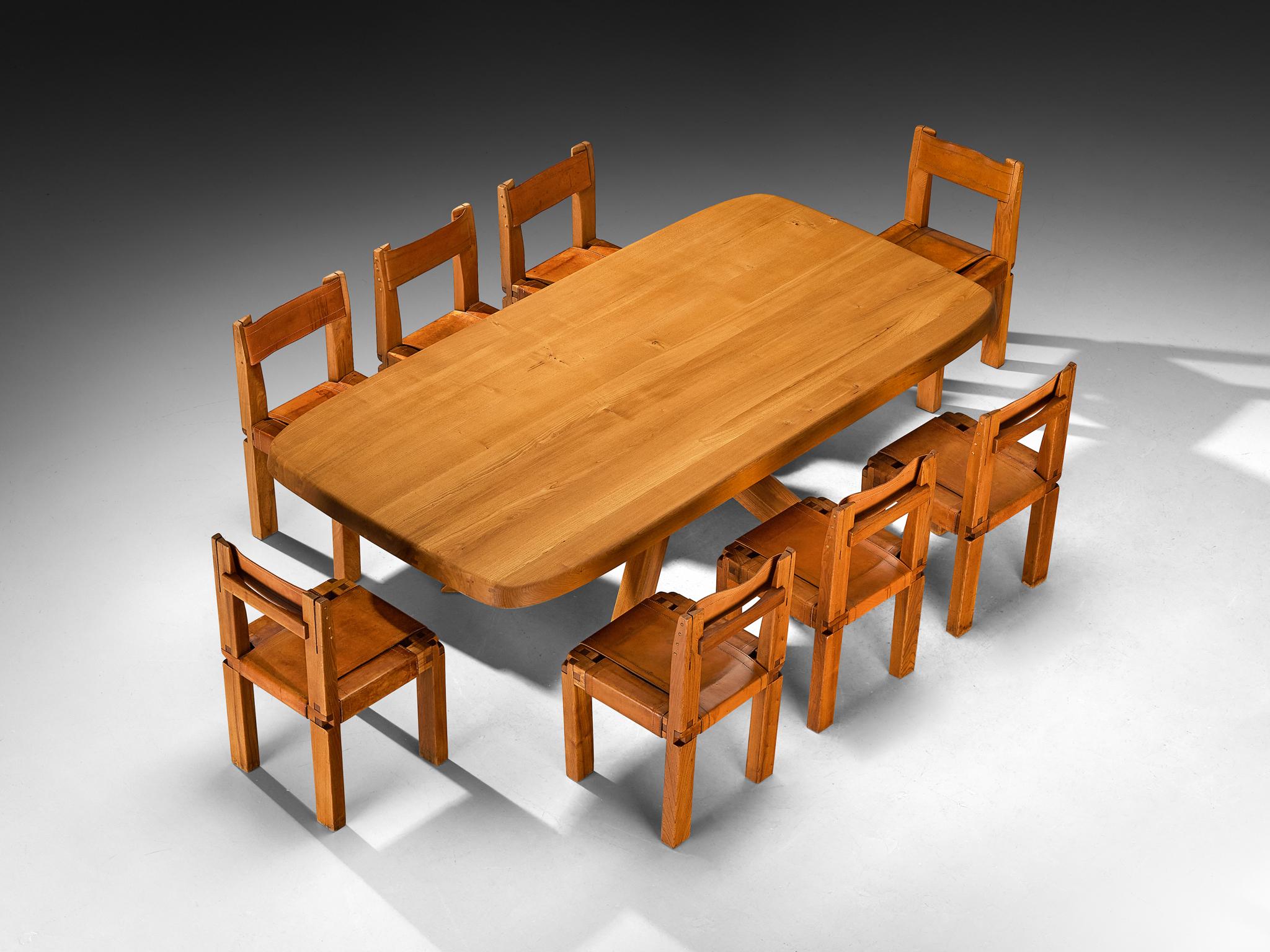 Esszimmer-Set von Pierre Chapo mit „Aban“-Tisch und Stühlen „S11“ (Moderne der Mitte des Jahrhunderts) im Angebot