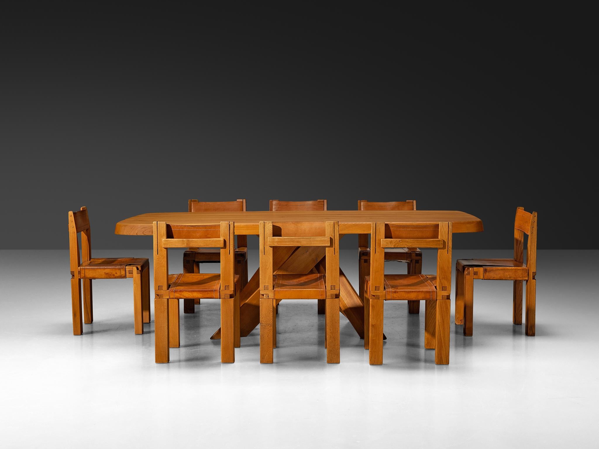 Esszimmer-Set von Pierre Chapo mit „Aban“-Tisch und Stühlen „S11“ im Angebot 1
