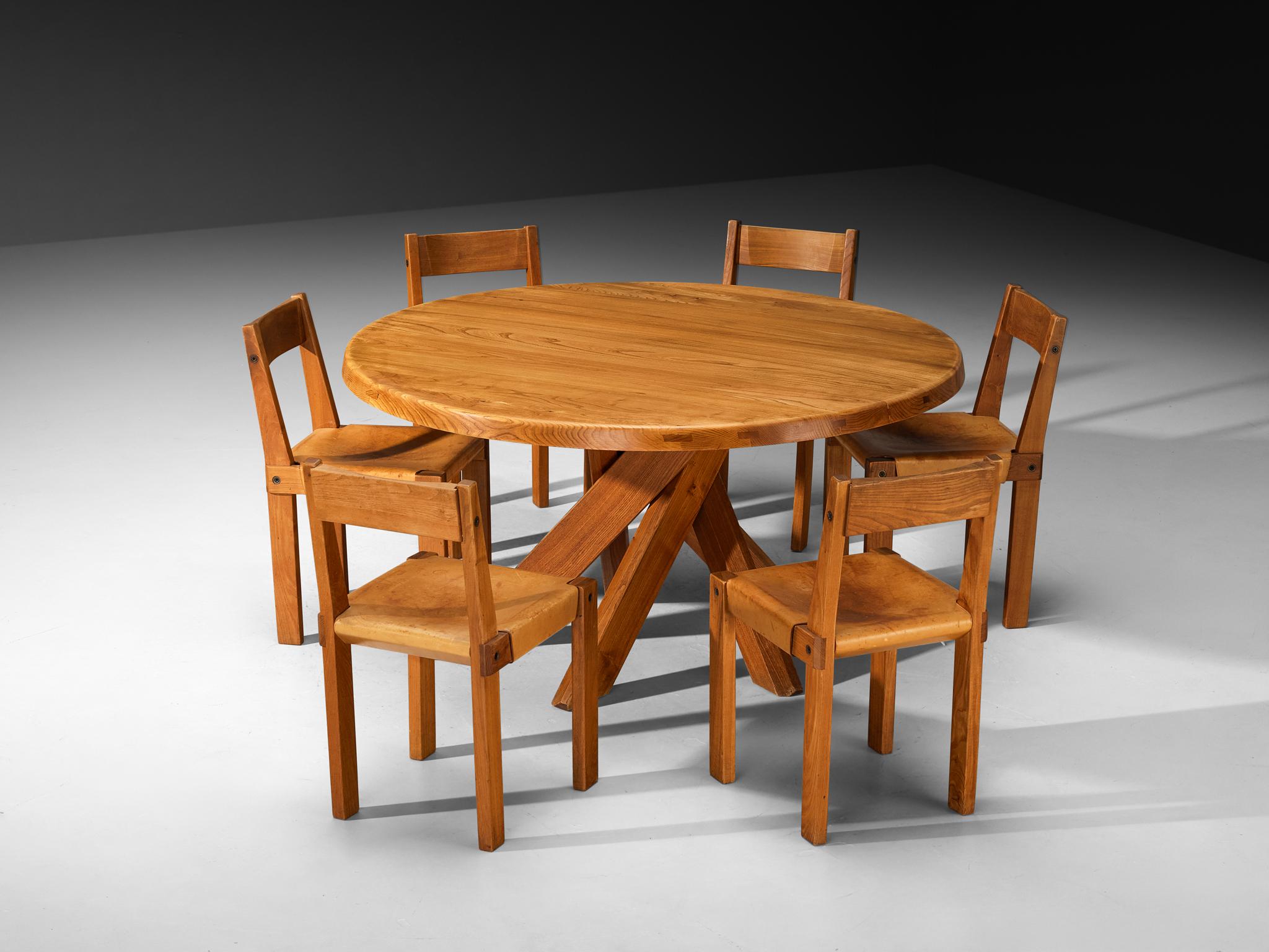 Pierre Chapo, dining table, model 'T21D', solid elm, France, 1970s

This table is one of the early editions designed by Pierre Chapo, known for his hallmark use of solid elmwood and a commitment to pure and clean design and construction principles.
