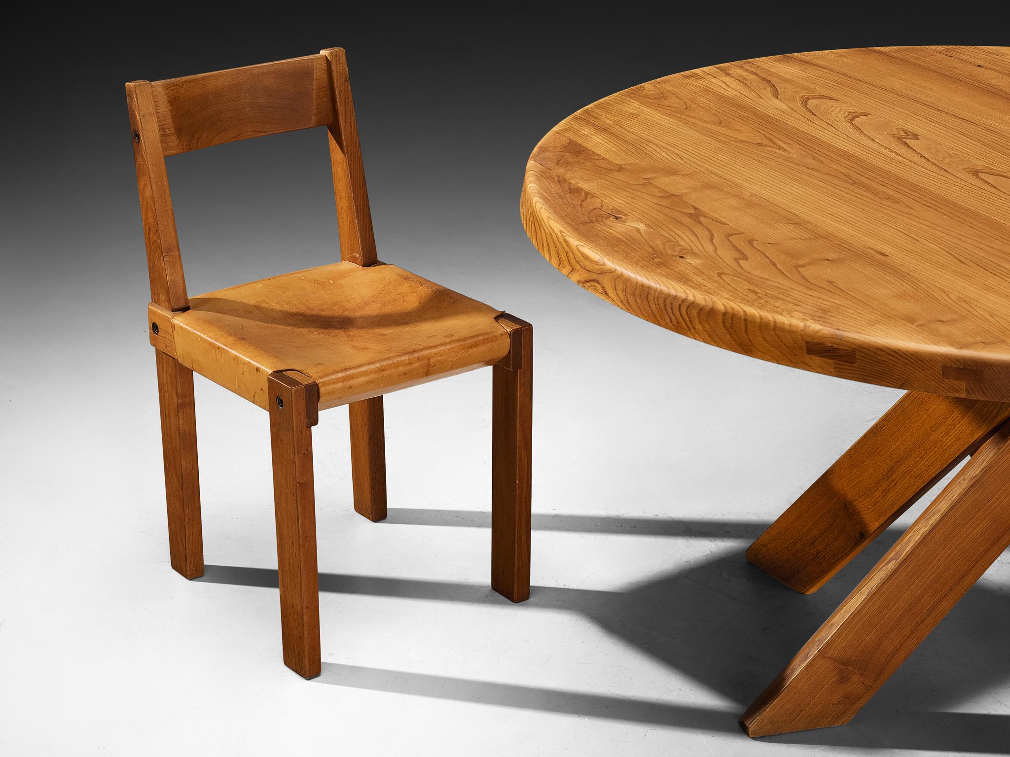 Mid-Century Modern Pierre Chapo Dining Room Set with 'T21 D' Table and 'S24' Chairs For Sale