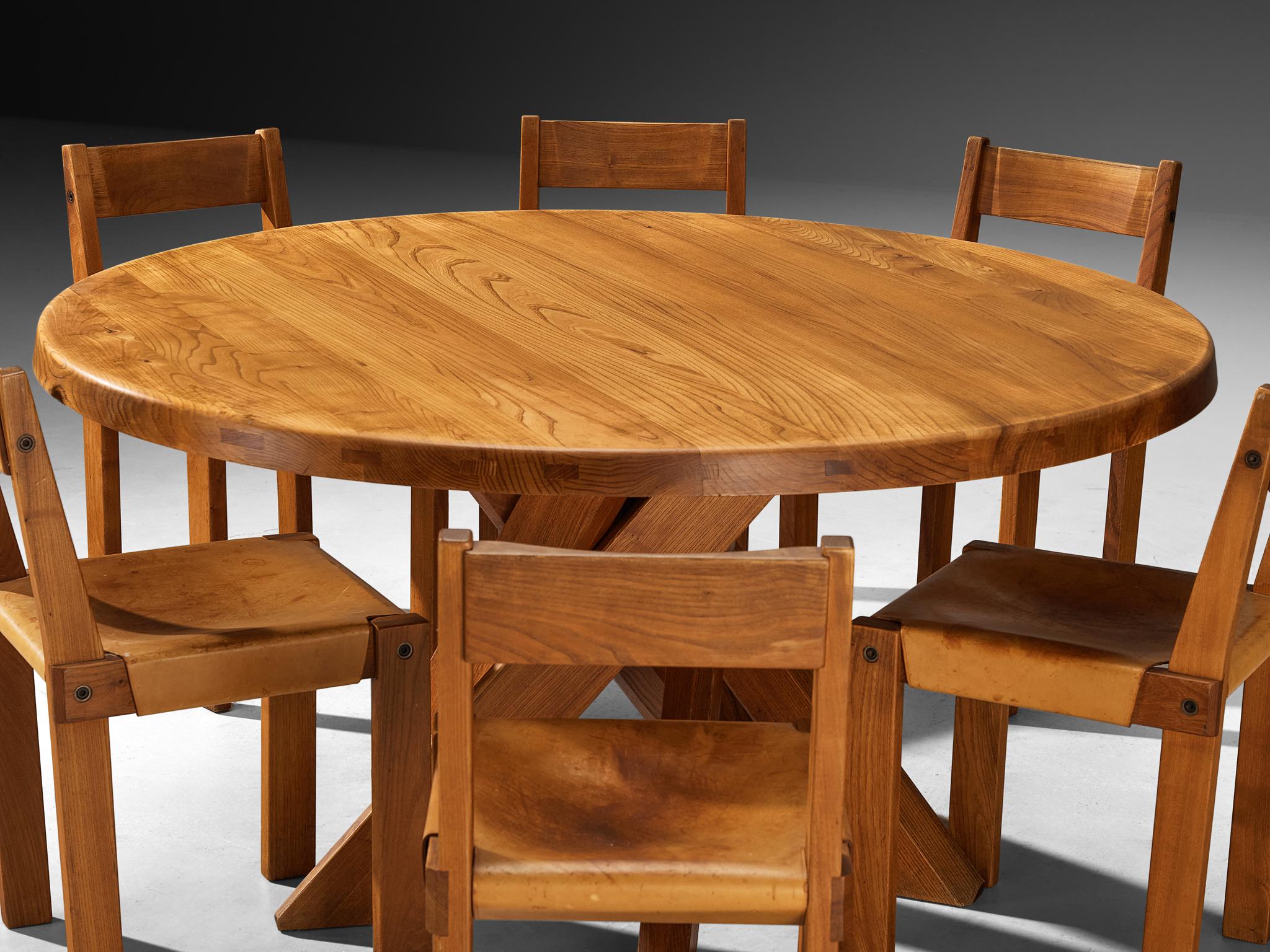 Pierre Chapo Dining Room Set with 'T21 D' Table and 'S24' Chairs In Good Condition For Sale In Waalwijk, NL