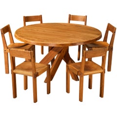 Pierre Chapo Dining Room Set with 'T21 D' Table and 'S24' Chairs