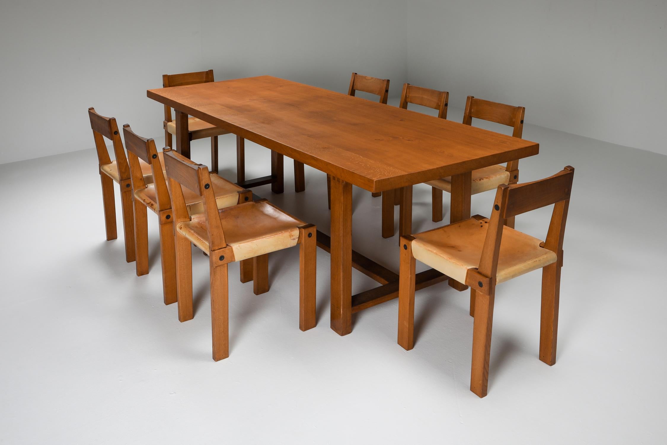 Pierre Chapo Dining Set with T01D Table and S24 Chairs in Solid Elm 9