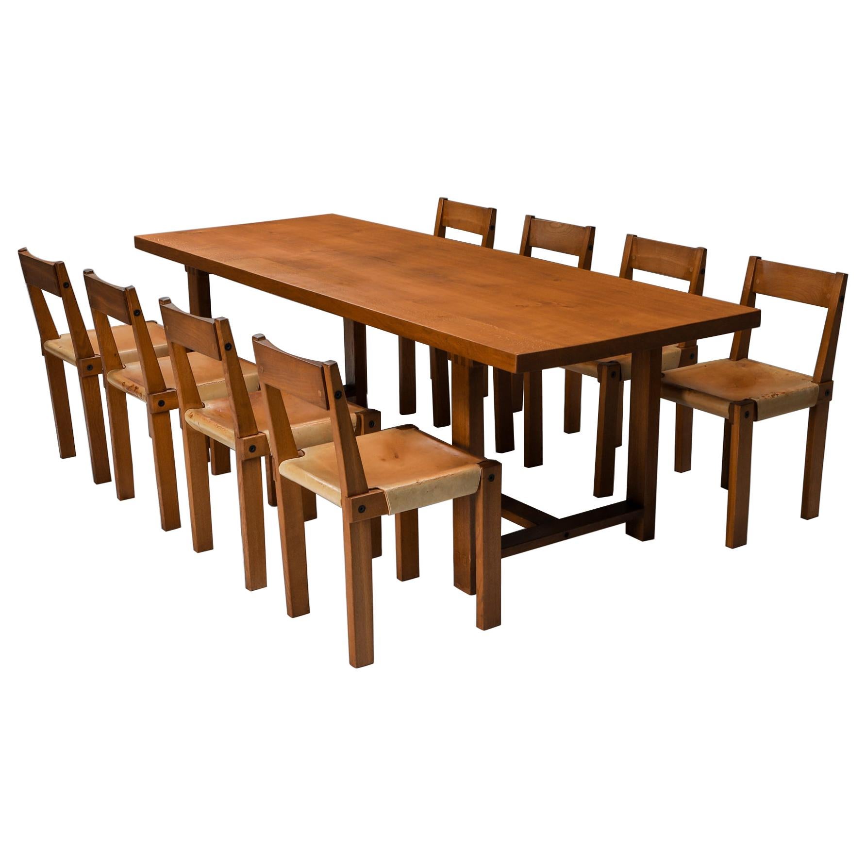 Pierre Chapo Dining Set with T01D Table and S24 Chairs in Solid Elm