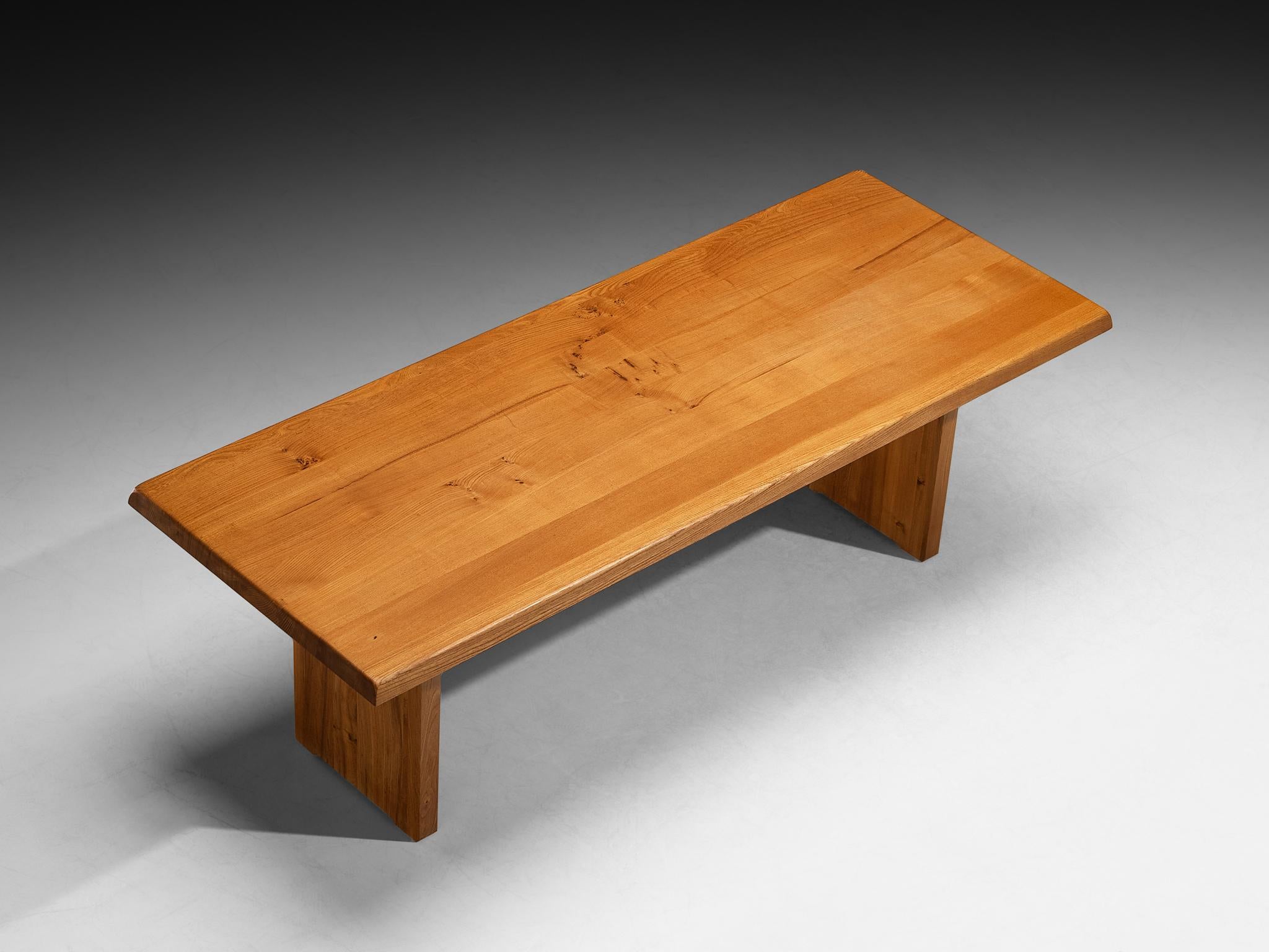 Pierre Chapo Dining Set with 'T14D' Table and 'S24' Chairs in Elm and Leather For Sale 4