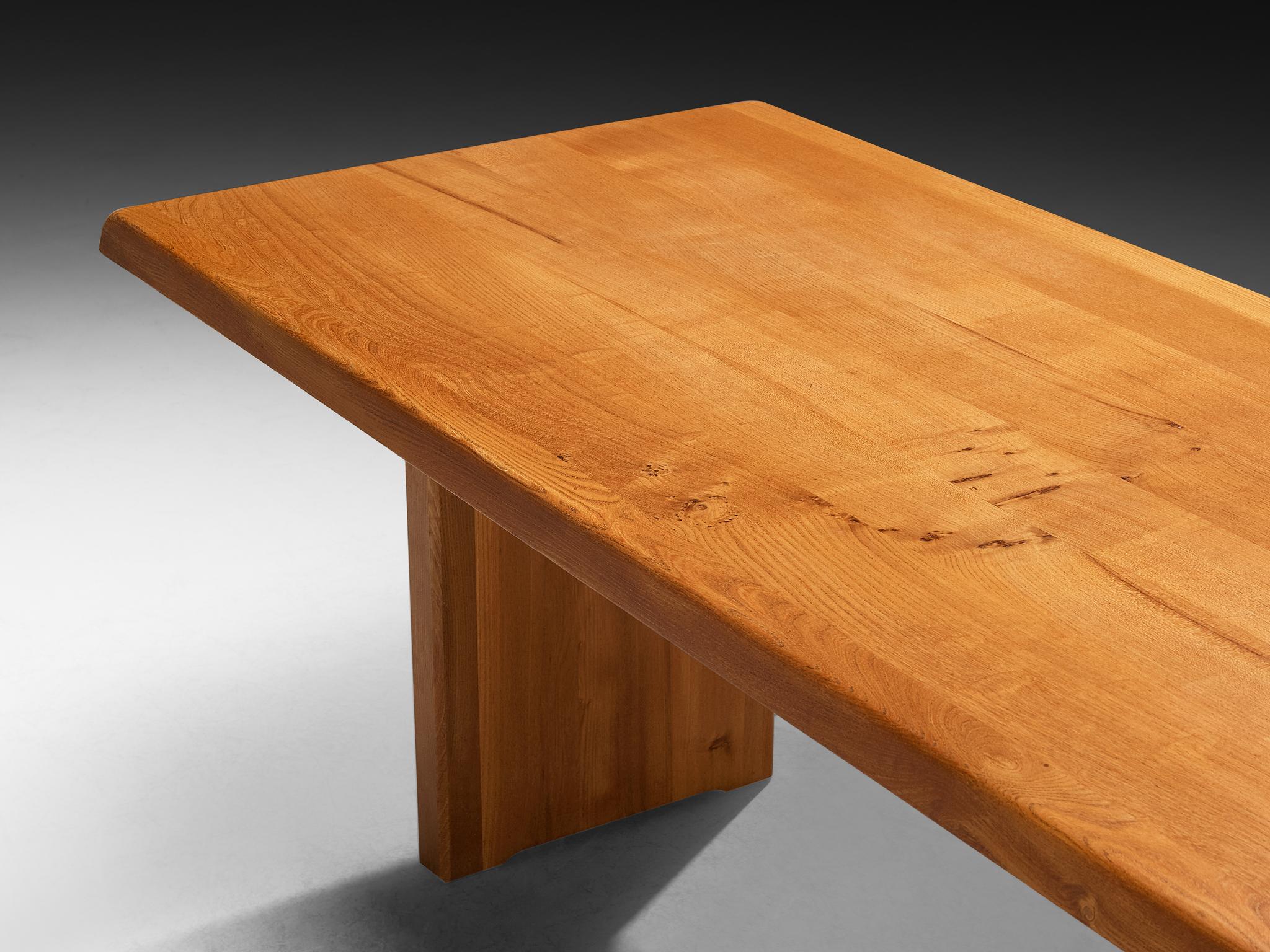 Pierre Chapo Dining Set with 'T14D' Table and 'S24' Chairs in Elm and Leather For Sale 3