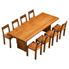 Pierre Chapo Dining Set with 
T14D
 Table and 
S24
 Chairs in Elm and Leather