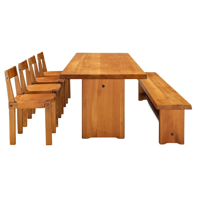 Pierre Chapo Dining Set with 'T14D' Table, 'S14B' Bench and 'S24' Chairs