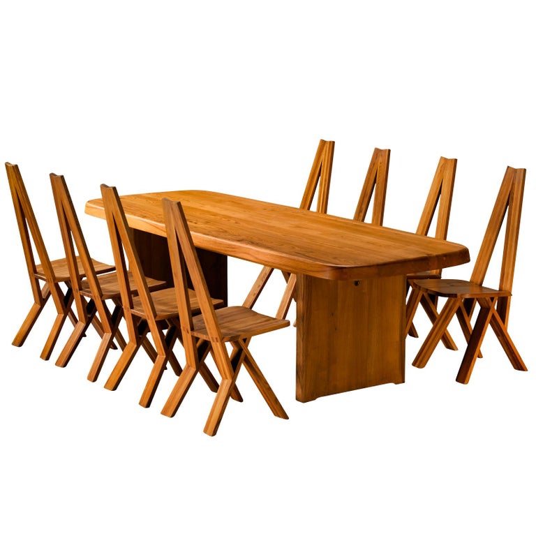 Ensemble Salle à Manger Pierre Chapo – Table, 6 Chaises, 2 Buffets En Orme Massif