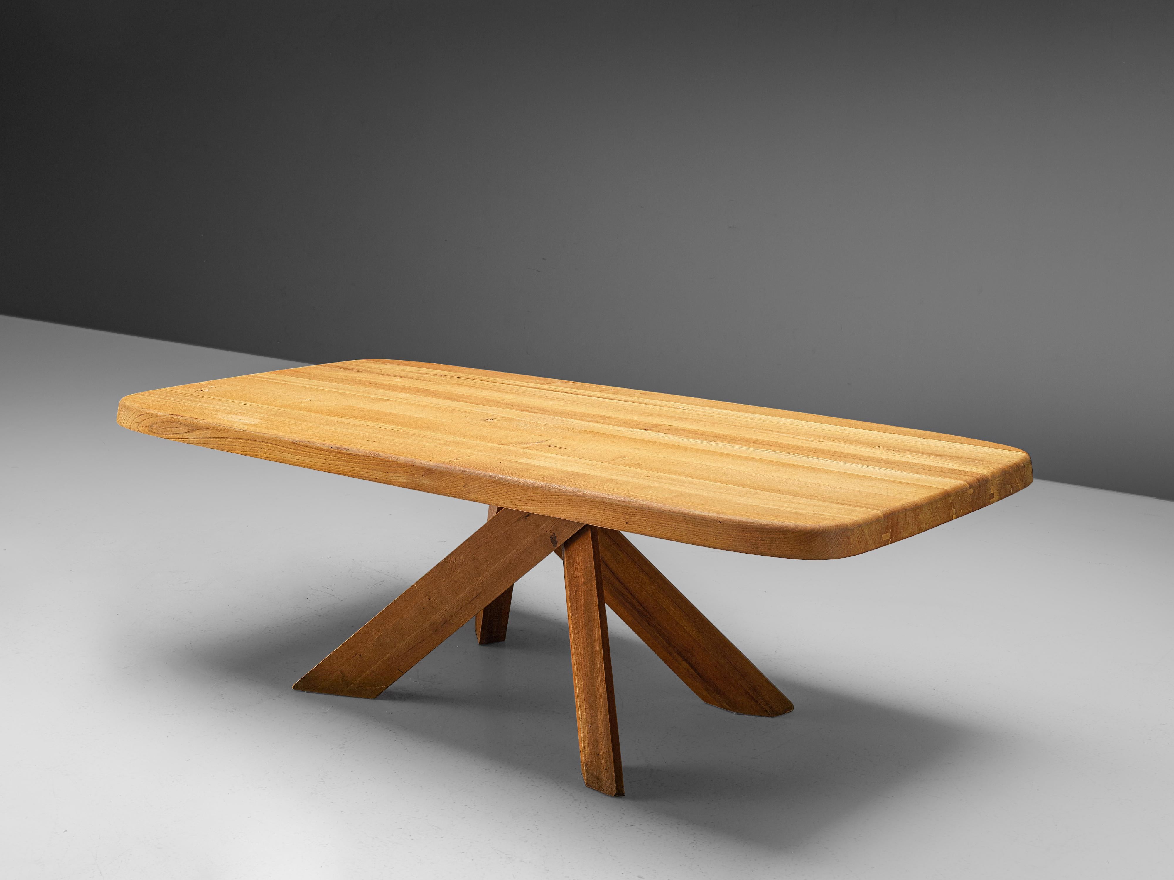 Pierre Chapo Dining Table Aban T35D in Solid Elm In Good Condition In Waalwijk, NL