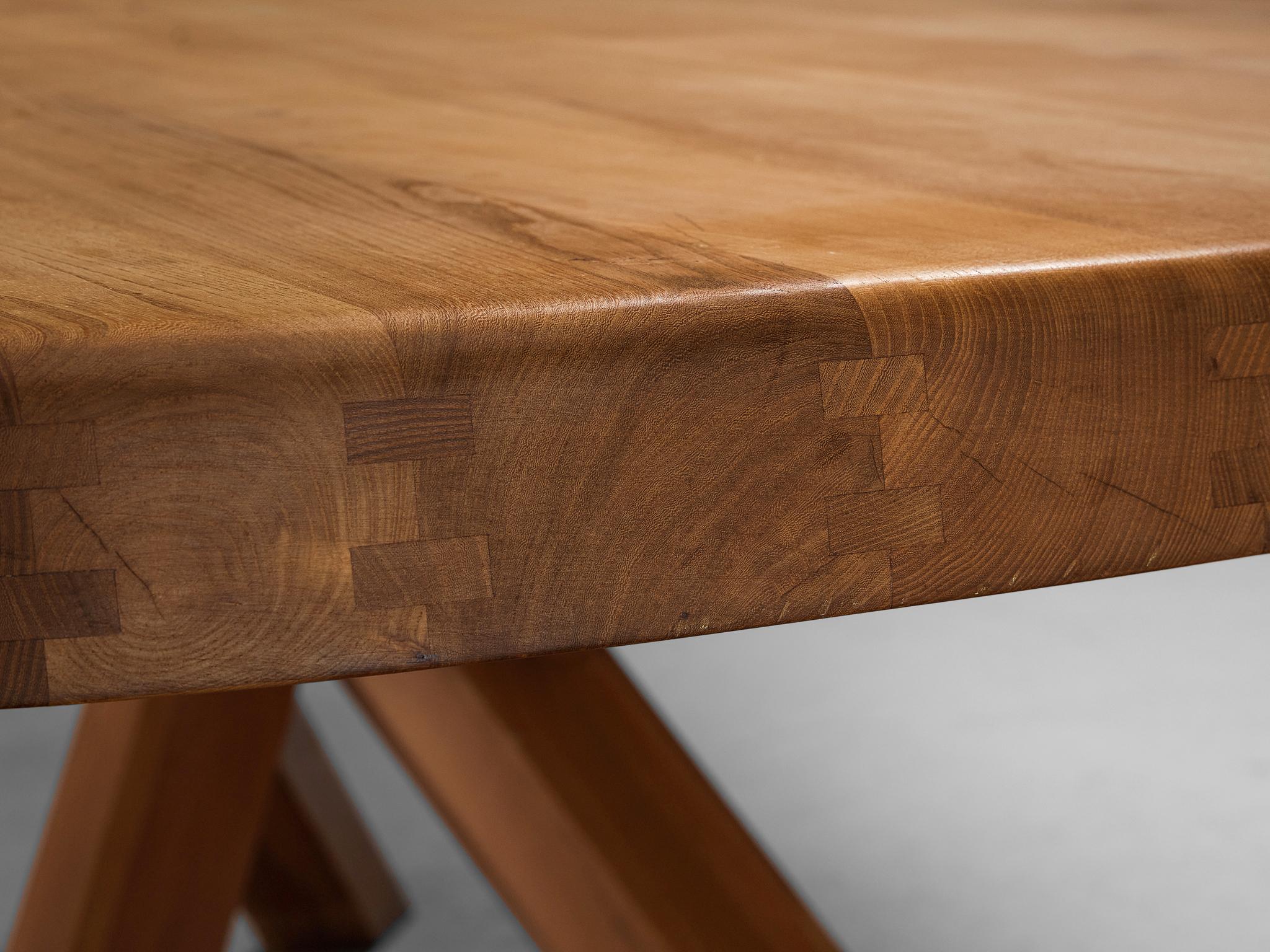 Early Pierre Chapo Dining Table 'Aban' T35D in Solid Elm In Good Condition In Waalwijk, NL
