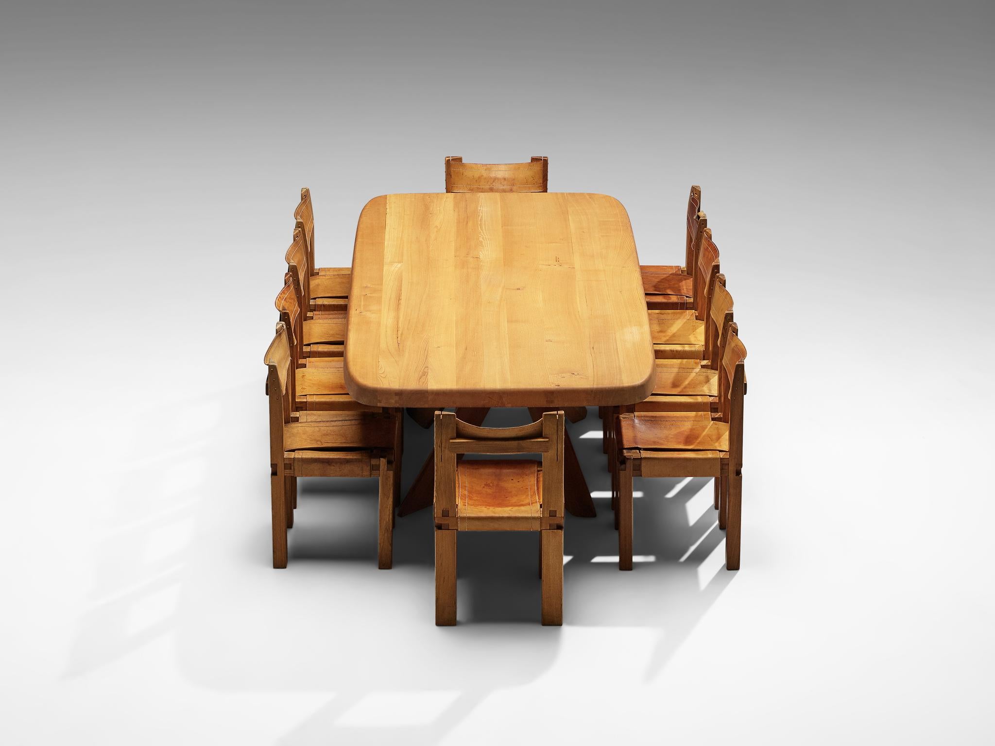 Mid-Century Modern Pierre Chapo Dining Table Aban T35D in Solid Elm