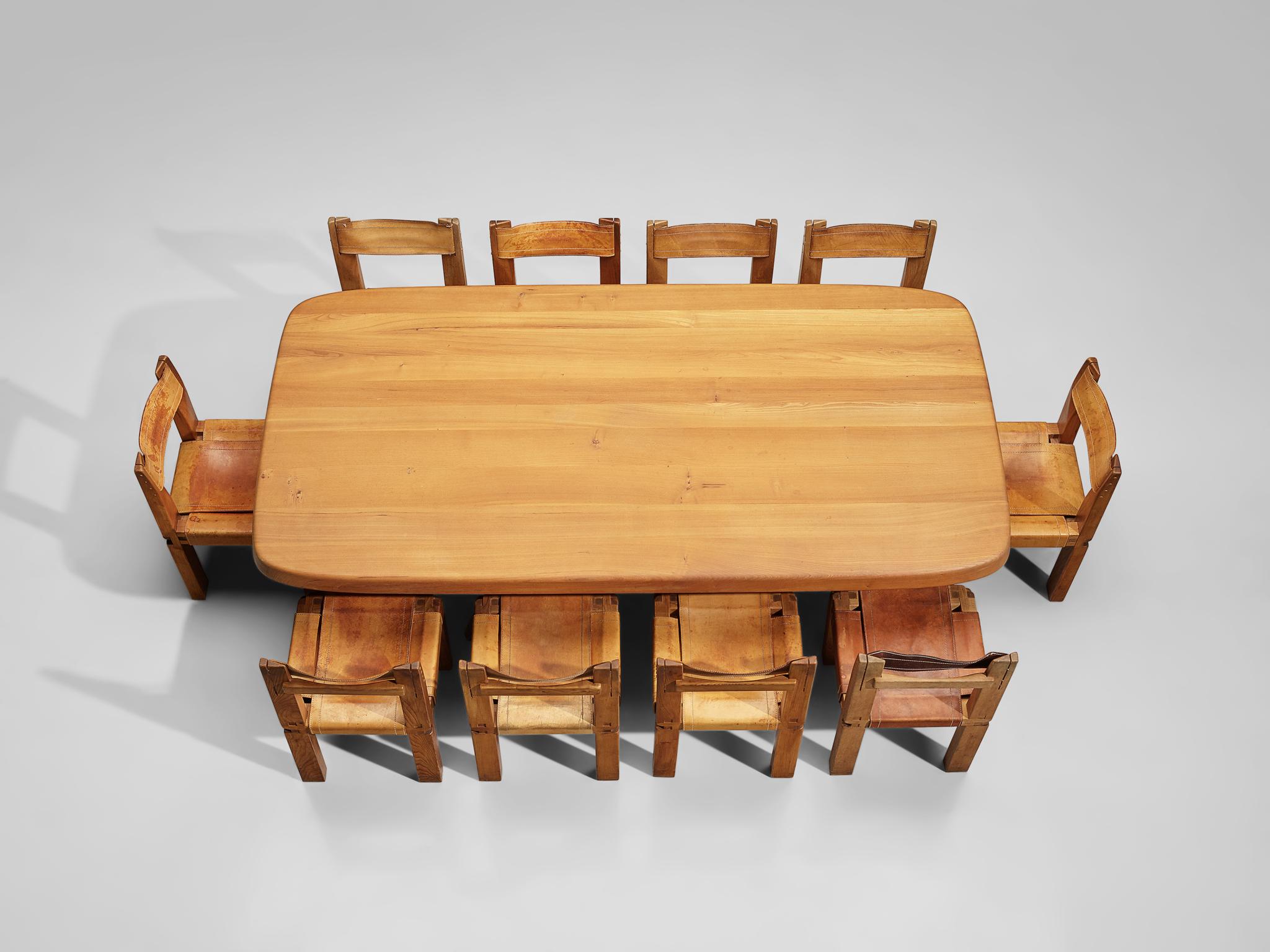 Pierre Chapo Dining Table Aban T35D in Solid Elm In Good Condition In Waalwijk, NL