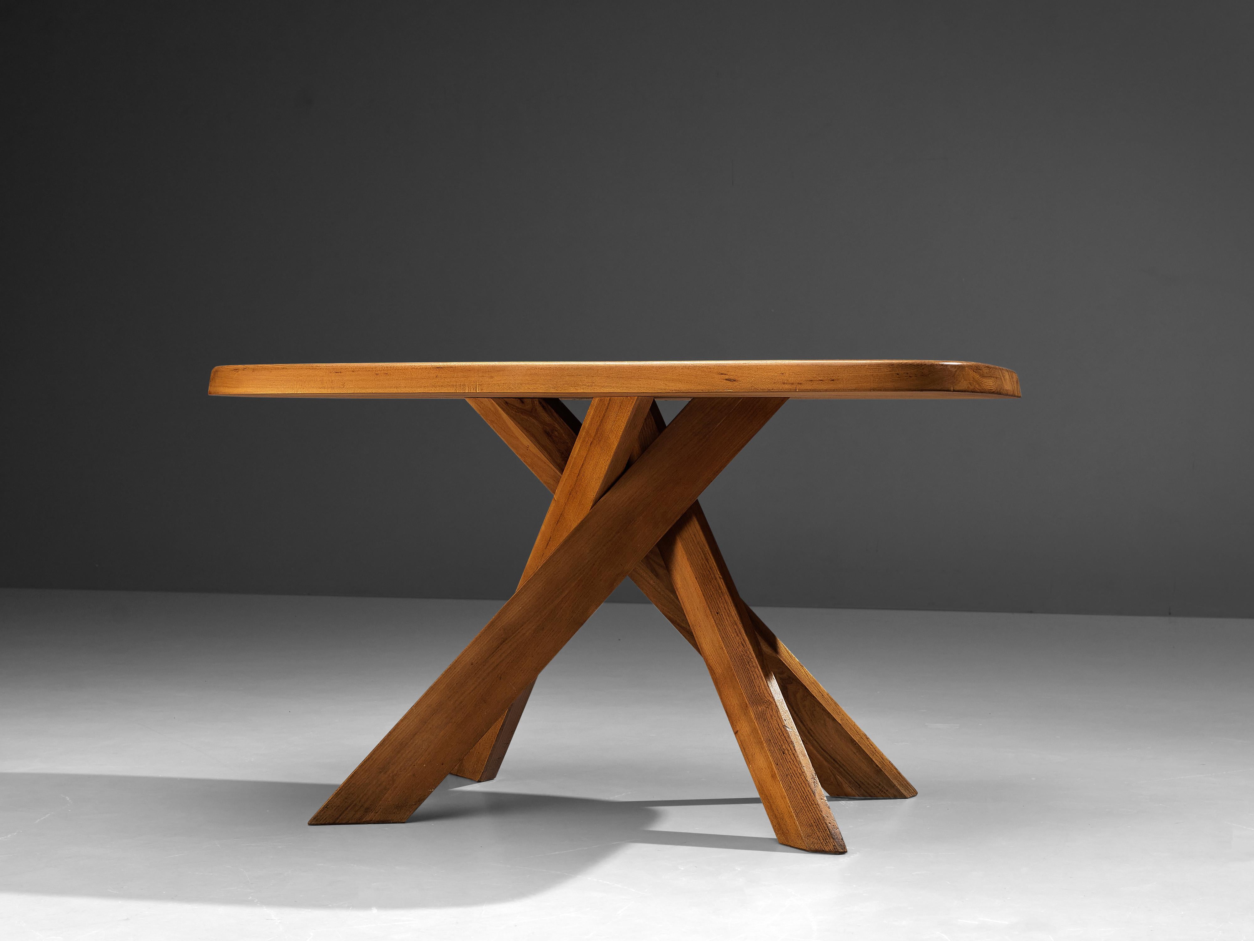 French Pierre Chapo Dining Table Model 'Aban T35B' in Solid Elm